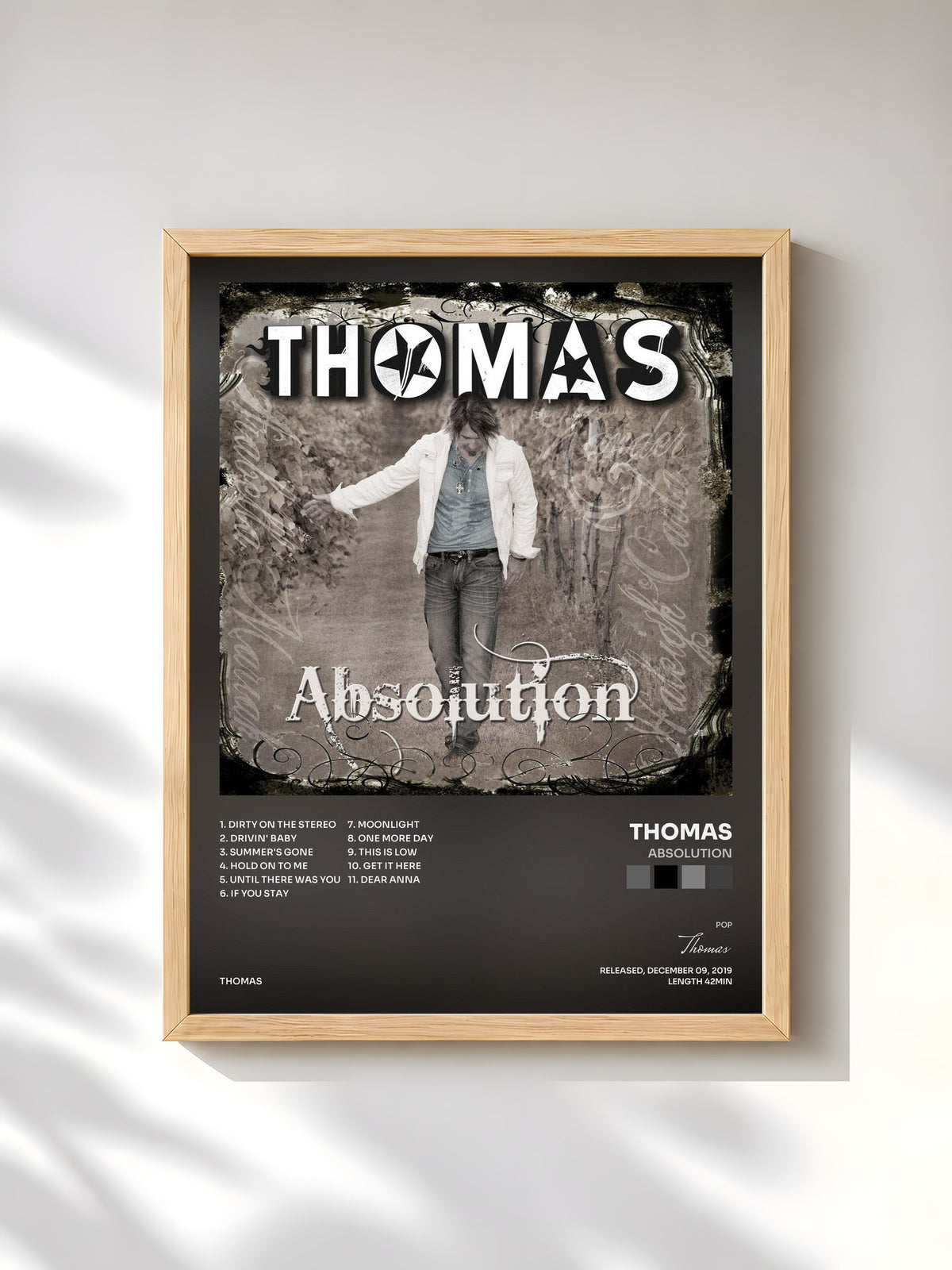 #bois Tableau de l'album Absolution de Thomas, cadre en bois brut, imprimé et encadré en France