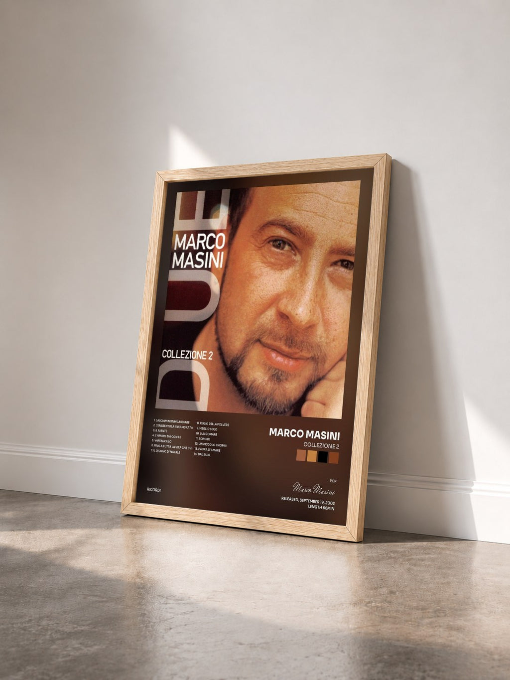 #bois Tableau de l'album Collezione 2 de Marco Masini vu de trois quarts, cadre en bois brut