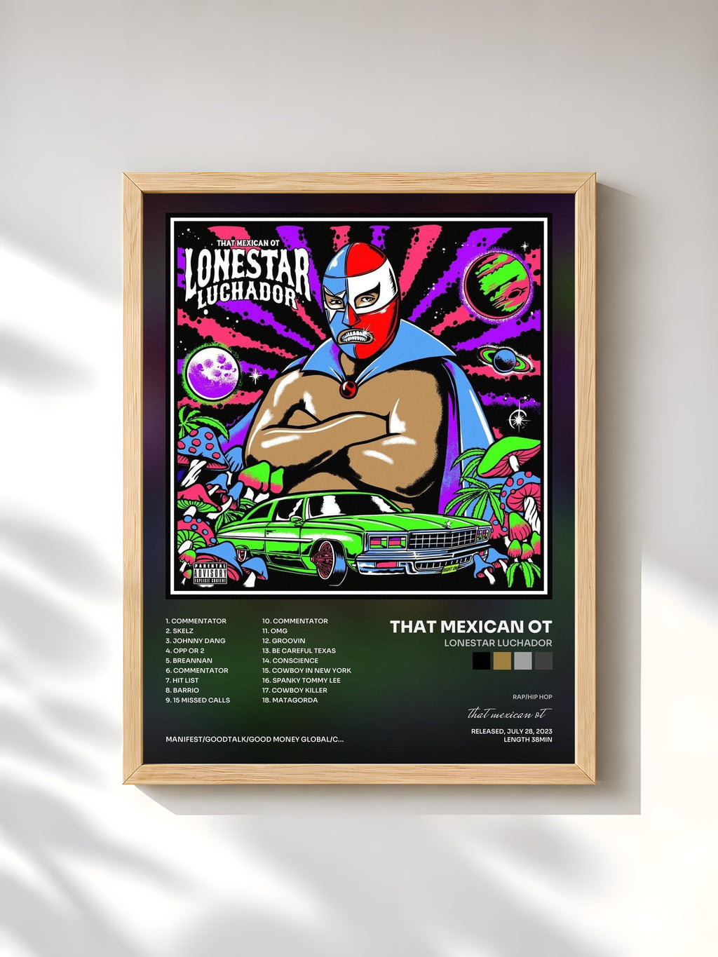 #bois Tableau de l'album Lonestar Luchador de that mexican ot, cadre en bois brut, imprimé et encadré en France