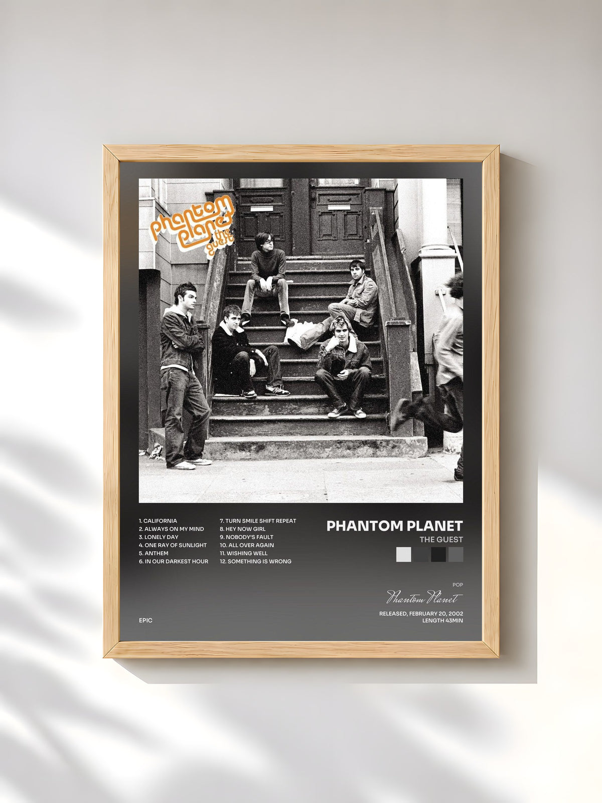 #bois Tableau de l'album The Guest de Phantom Planet, cadre en bois brut, imprimé et encadré en France