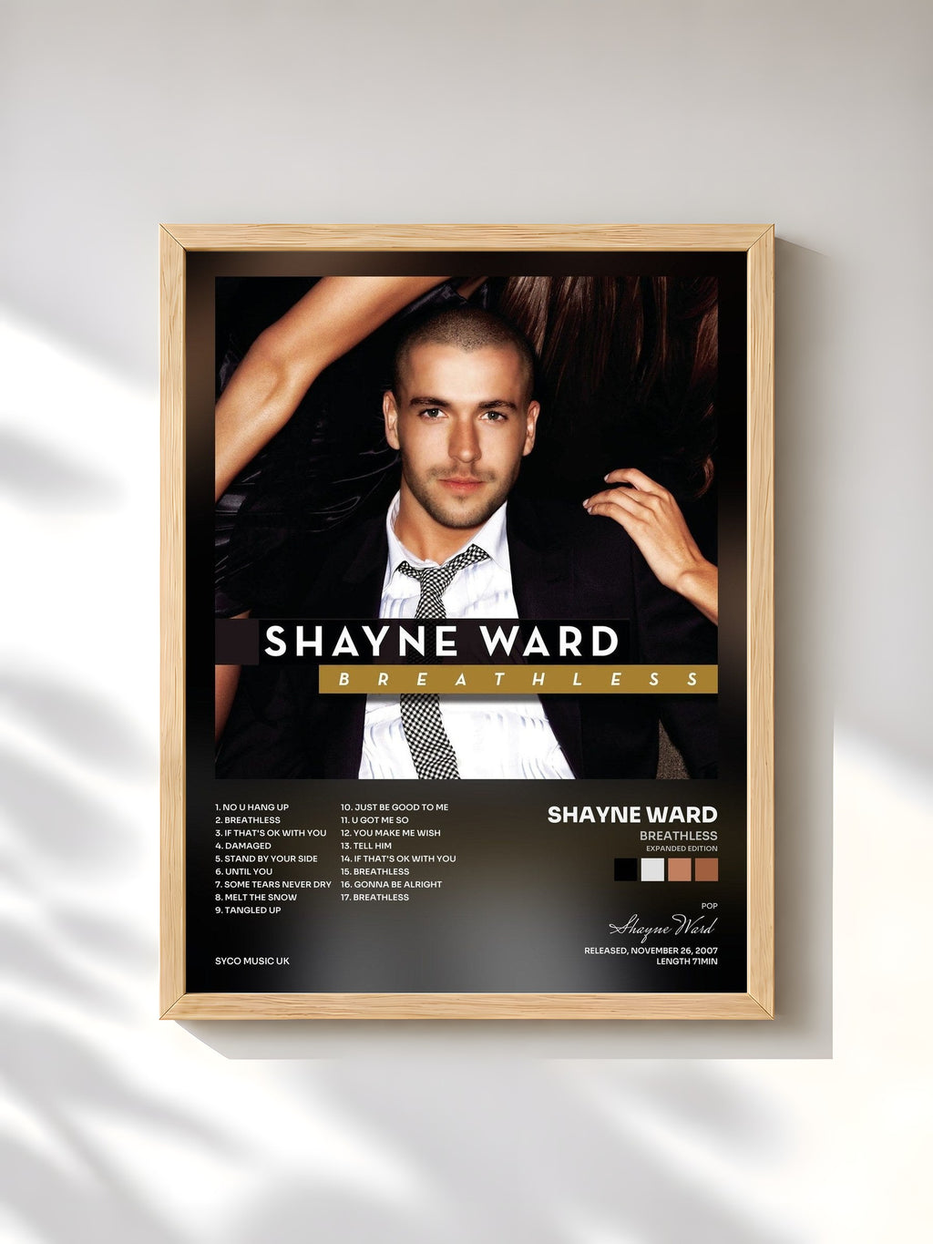 #bois Tableau de l'album Breathless (Expanded Edition) de Shayne Ward, cadre en bois brut, imprimé et encadré en France