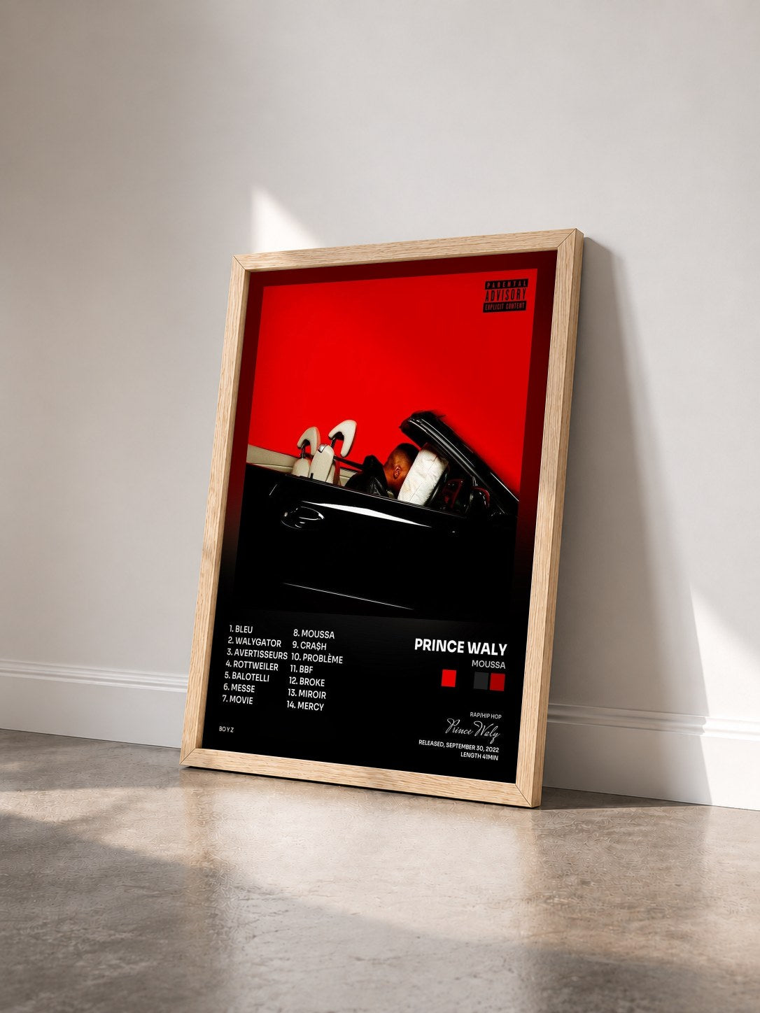 #bois Tableau de l'album Moussa de Prince Waly vu de trois quarts, cadre en bois brut