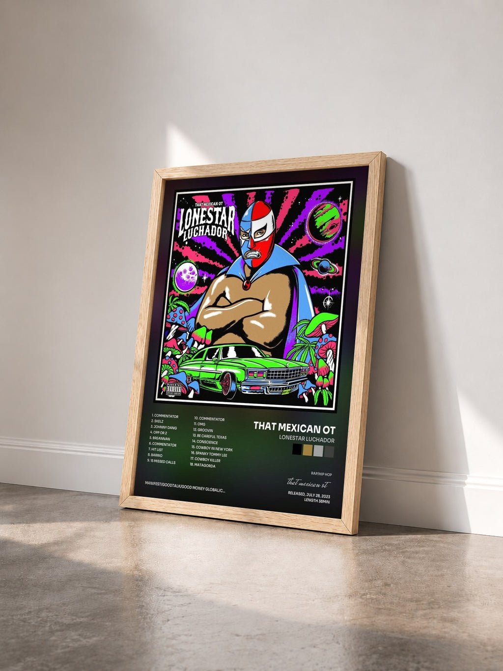 #bois Tableau de l'album Lonestar Luchador de that mexican ot vu de trois quarts, cadre en bois brut