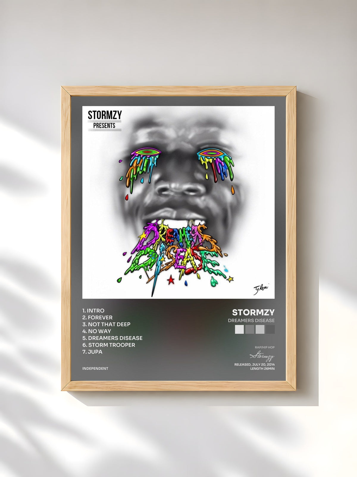 #bois Tableau de l'album Dreamers Disease de Stormzy, cadre en bois brut, imprimé et encadré en France