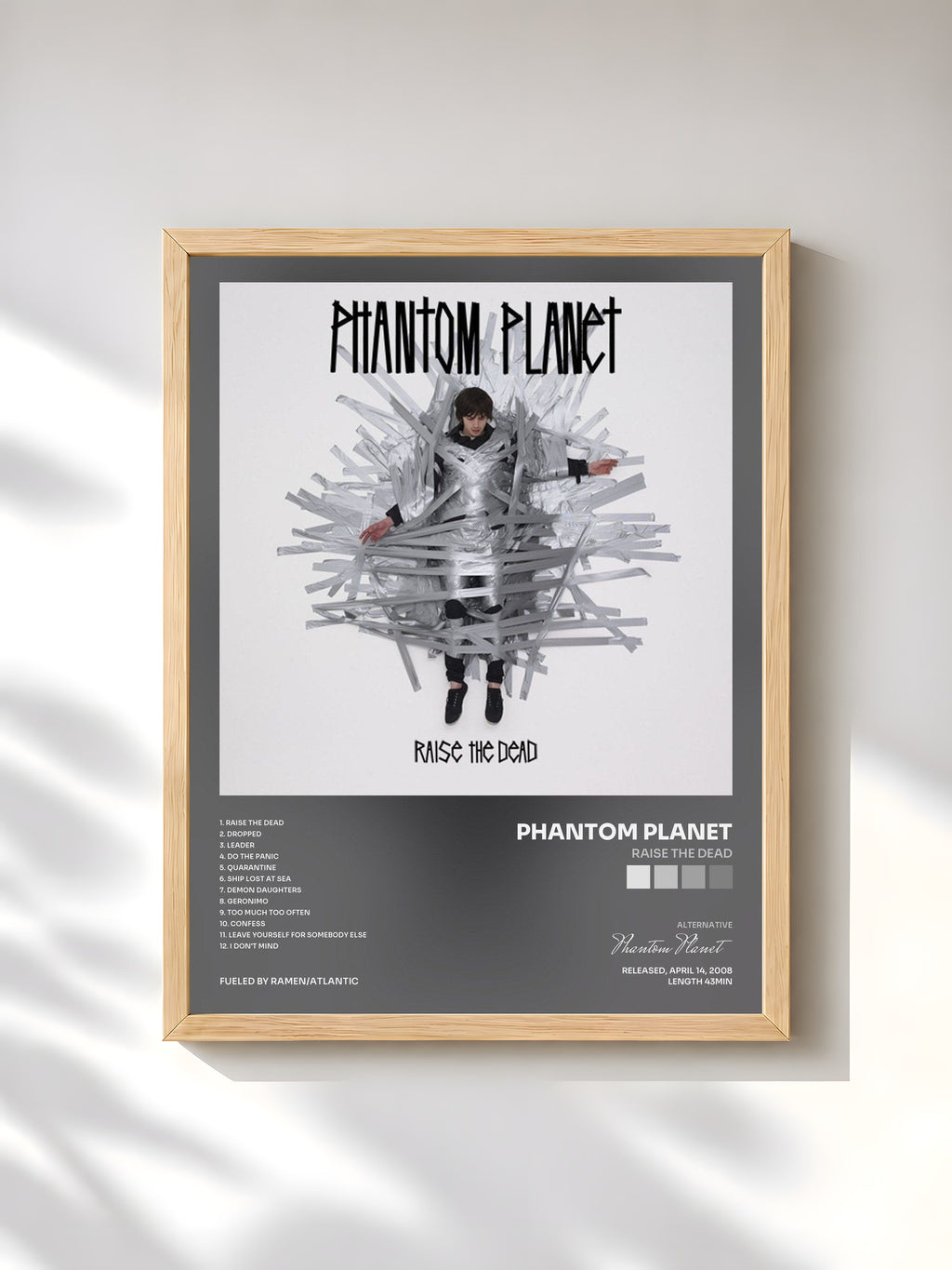 #bois Tableau de l'album Raise The Dead de Phantom Planet, cadre en bois brut, imprimé et encadré en France