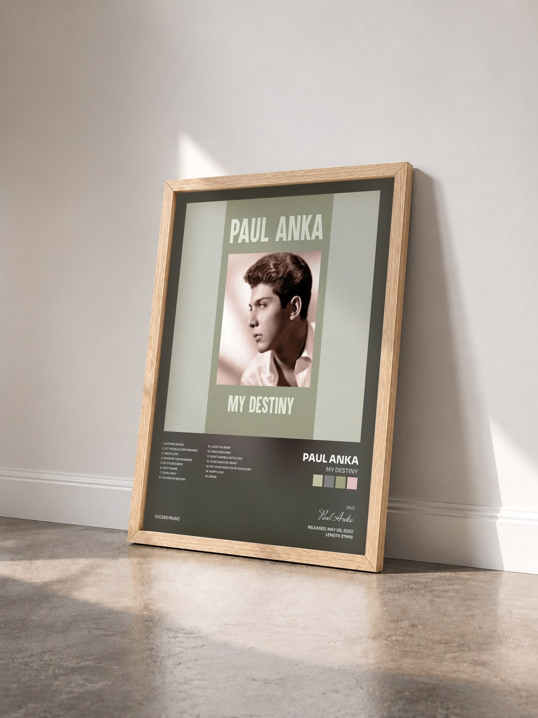 #bois Tableau de l'album My Destiny de Paul Anka vu de trois quarts, cadre en bois brut