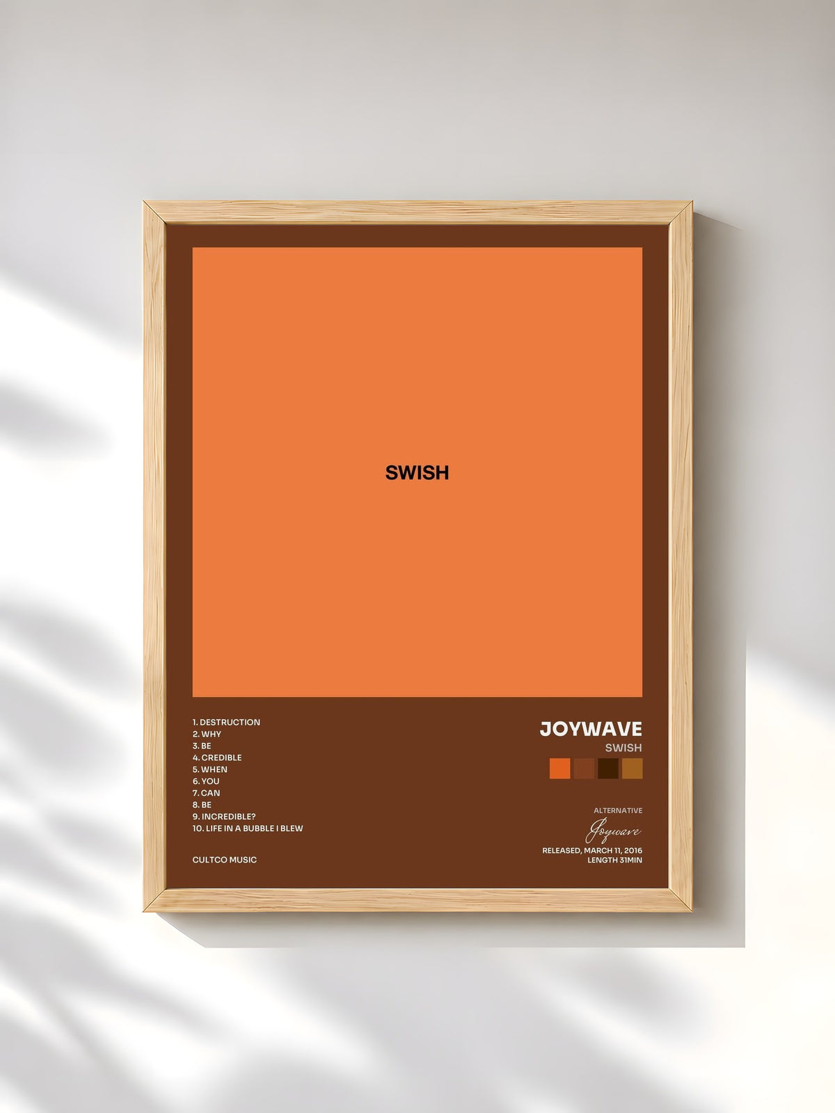 #bois Tableau de l'album SWISH de Joywave, cadre en bois brut, imprimé et encadré en France