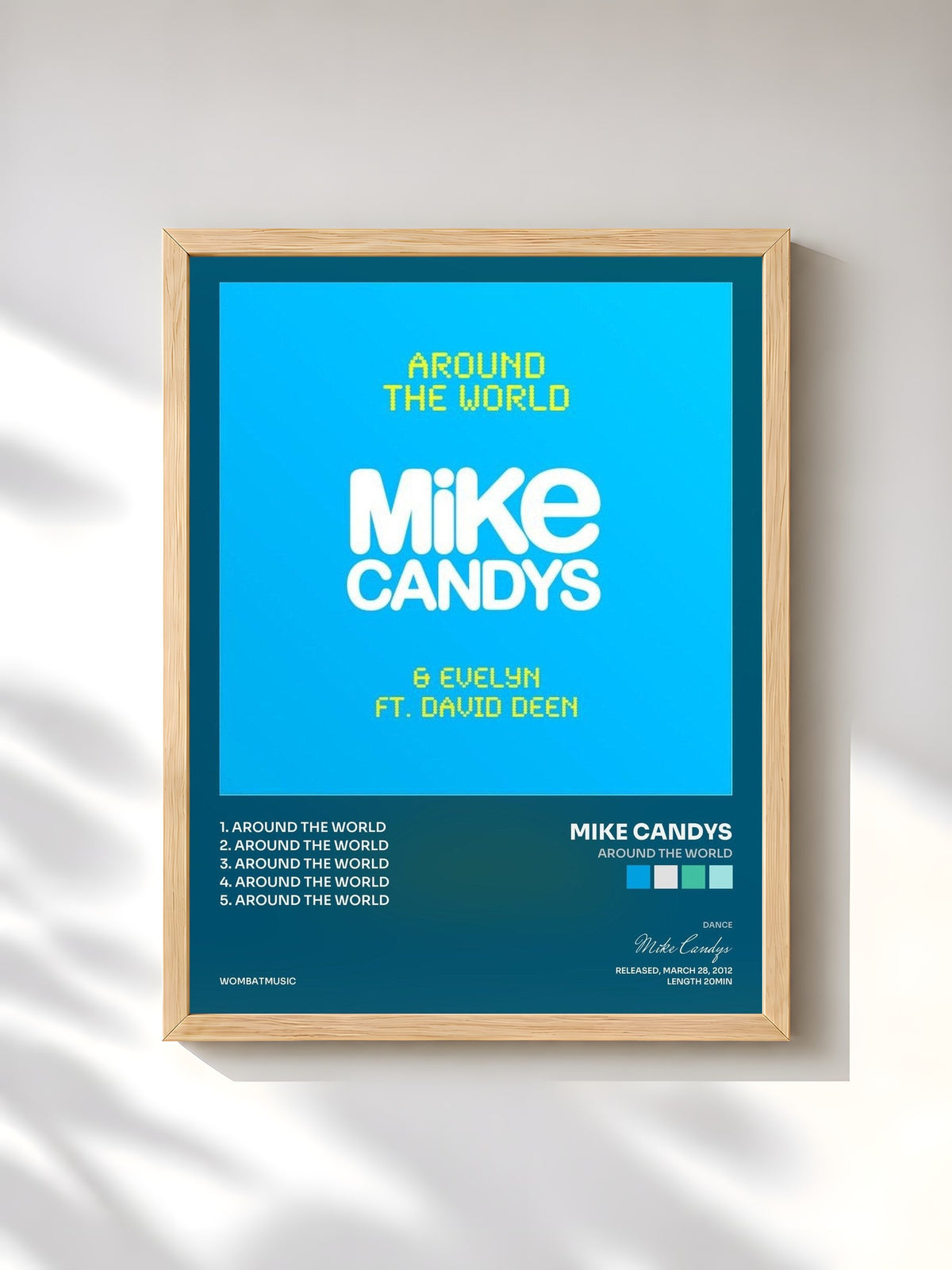 #bois Tableau de l'album Around the World de Mike Candys, cadre en bois brut, imprimé et encadré en France