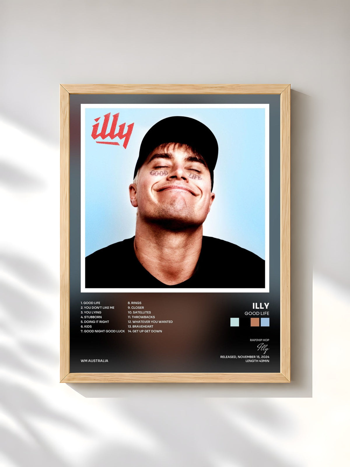 #bois Tableau de l'album Good Life de Illy, cadre en bois brut, imprimé et encadré en France