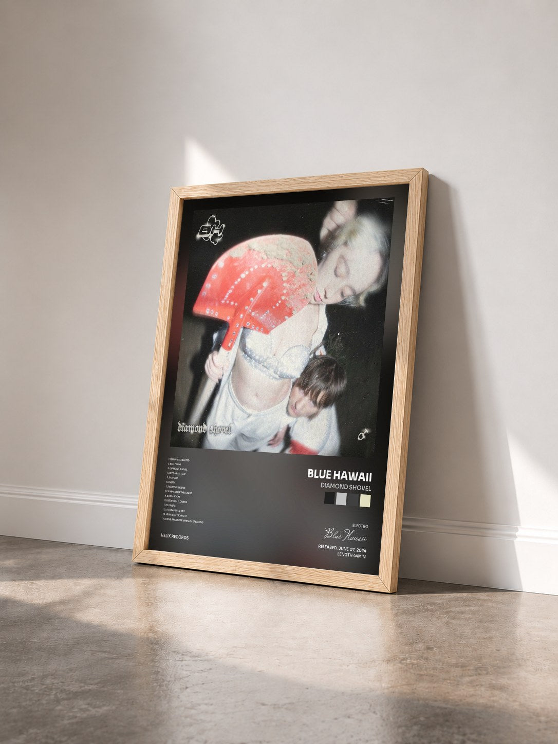 #bois Tableau de l'album Diamond Shovel de Blue Hawaii vu de trois quarts, cadre en bois brut