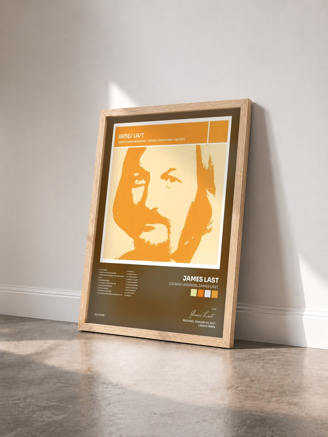 #bois Tableau de l'album Lounge Legends: James Last de James Last vu de trois quarts, cadre en bois brut