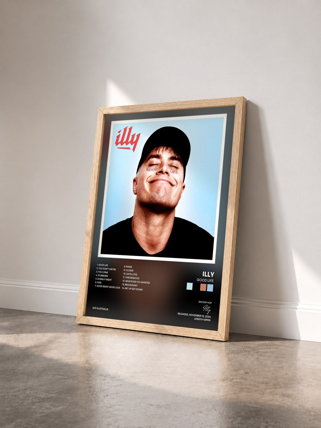 #bois Tableau de l'album Good Life de Illy vu de trois quarts, cadre en bois brut