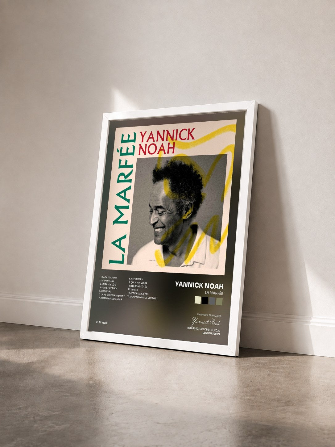 #blanc Tableau de l'album La Marfée de Yannick Noah vu de trois quarts, cadre blanc