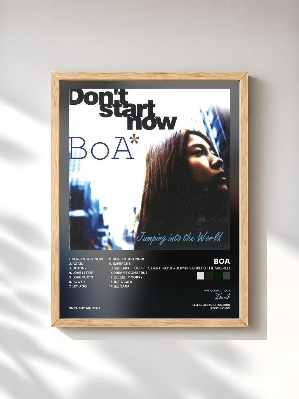 #bois Tableau de l'album Don`t Start Now - Jumping Into The World de BoA, cadre en bois brut, imprimé et encadré en France