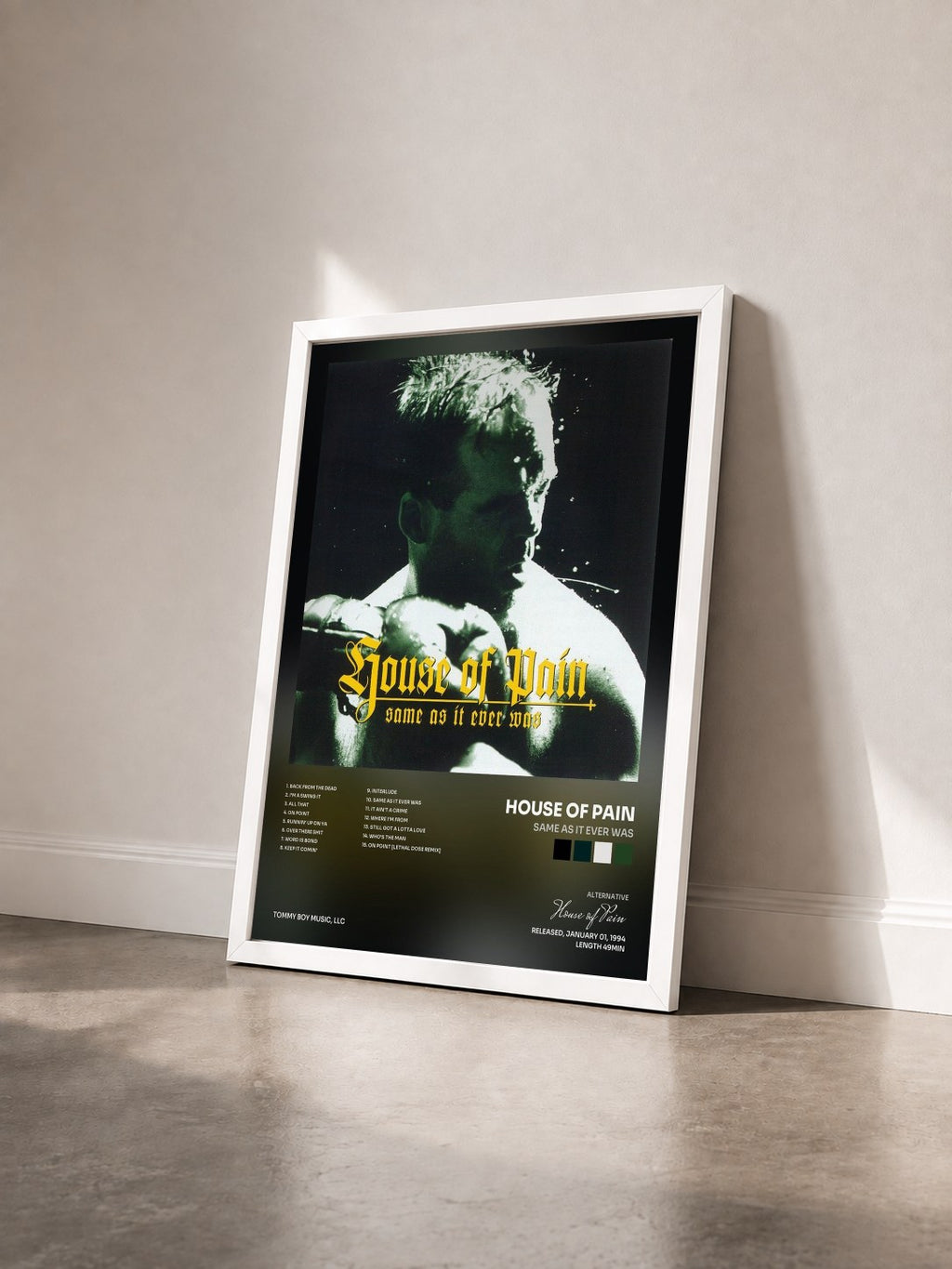 #blanc Tableau de l'album Same As It Ever Was de House of Pain vu de trois quarts, cadre blanc
