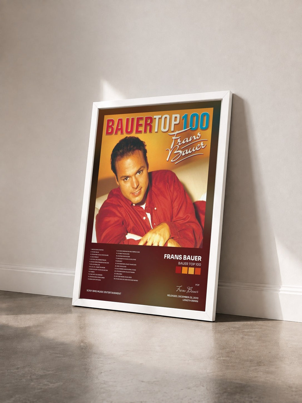 #blanc Tableau de l'album Bauer Top 100 de Frans Bauer vu de trois quarts, cadre blanc