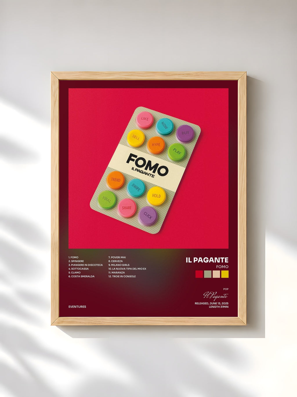 #bois Tableau de l'album FOMO de Il Pagante, cadre en bois brut, imprimé et encadré en France