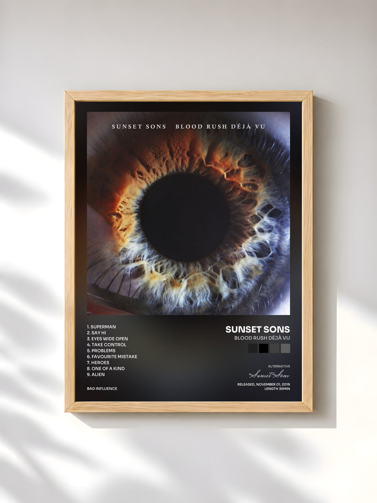 #bois Tableau de l'album Blood Rush Déjà Vu de Sunset Sons, cadre en bois brut, imprimé et encadré en France