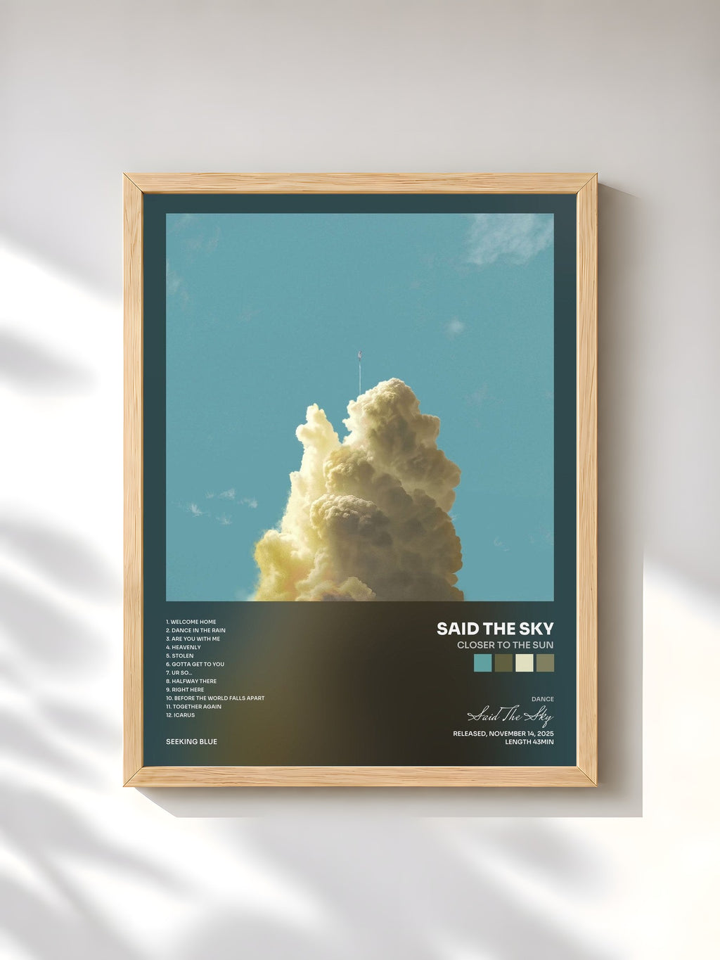#bois Tableau de l'album Closer To The Sun de Said The Sky, cadre en bois brut, imprimé et encadré en France