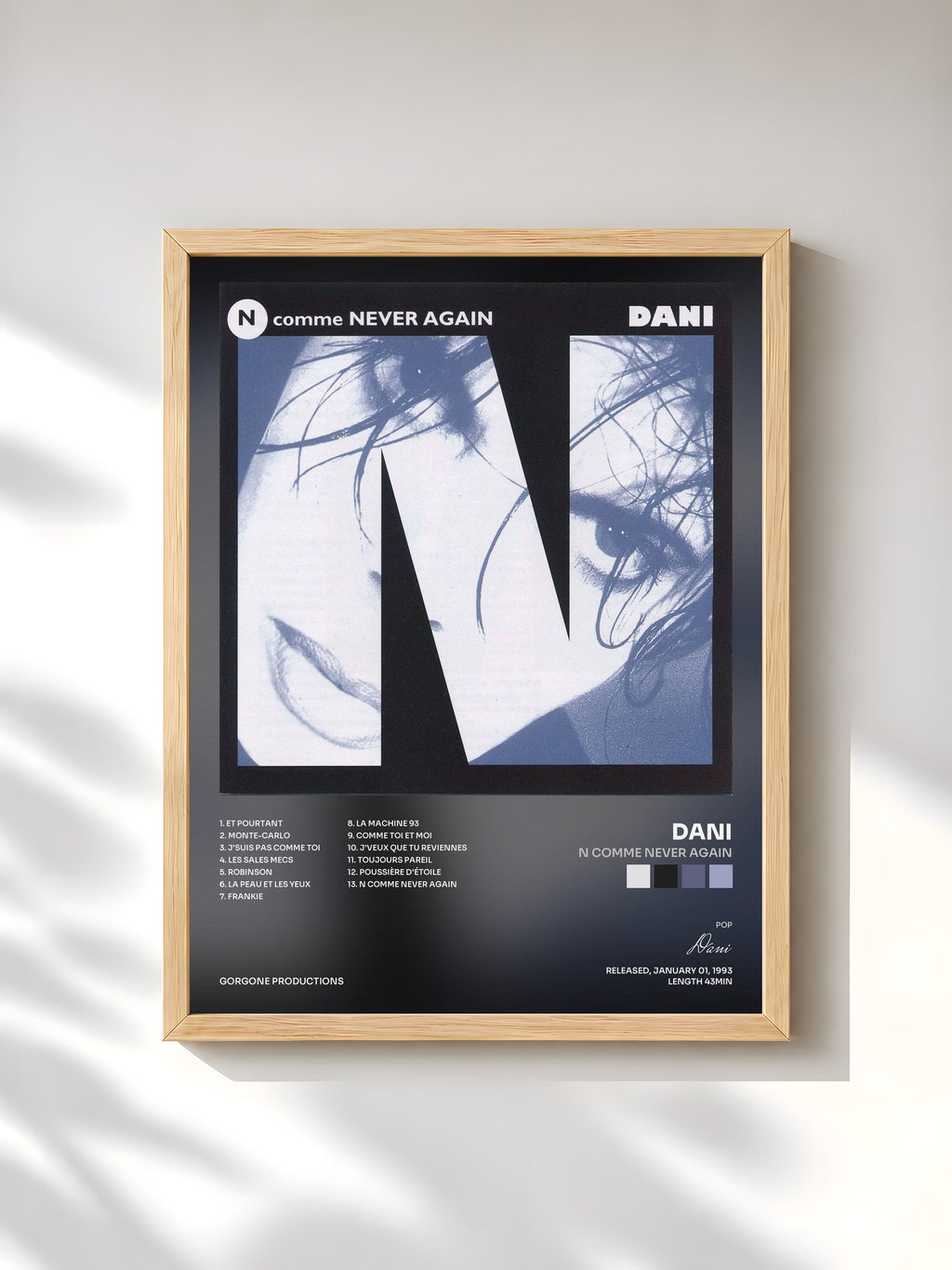 #bois Tableau de l'album N comme Never Again de Dani, cadre en bois brut, imprimé et encadré en France