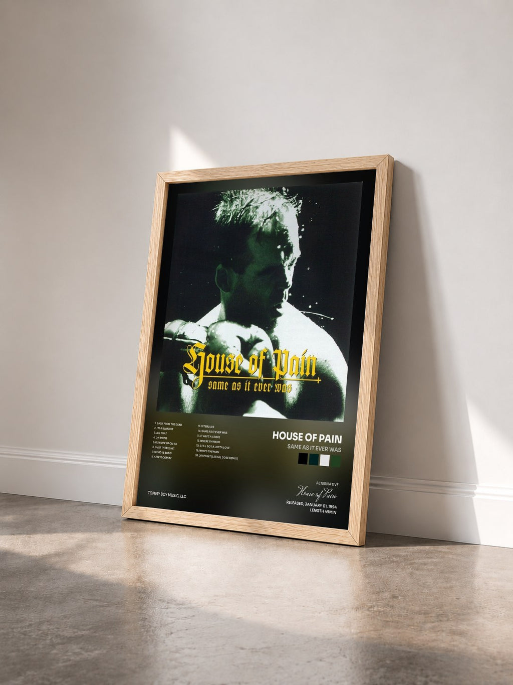 #bois Tableau de l'album Same As It Ever Was de House of Pain vu de trois quarts, cadre en bois brut