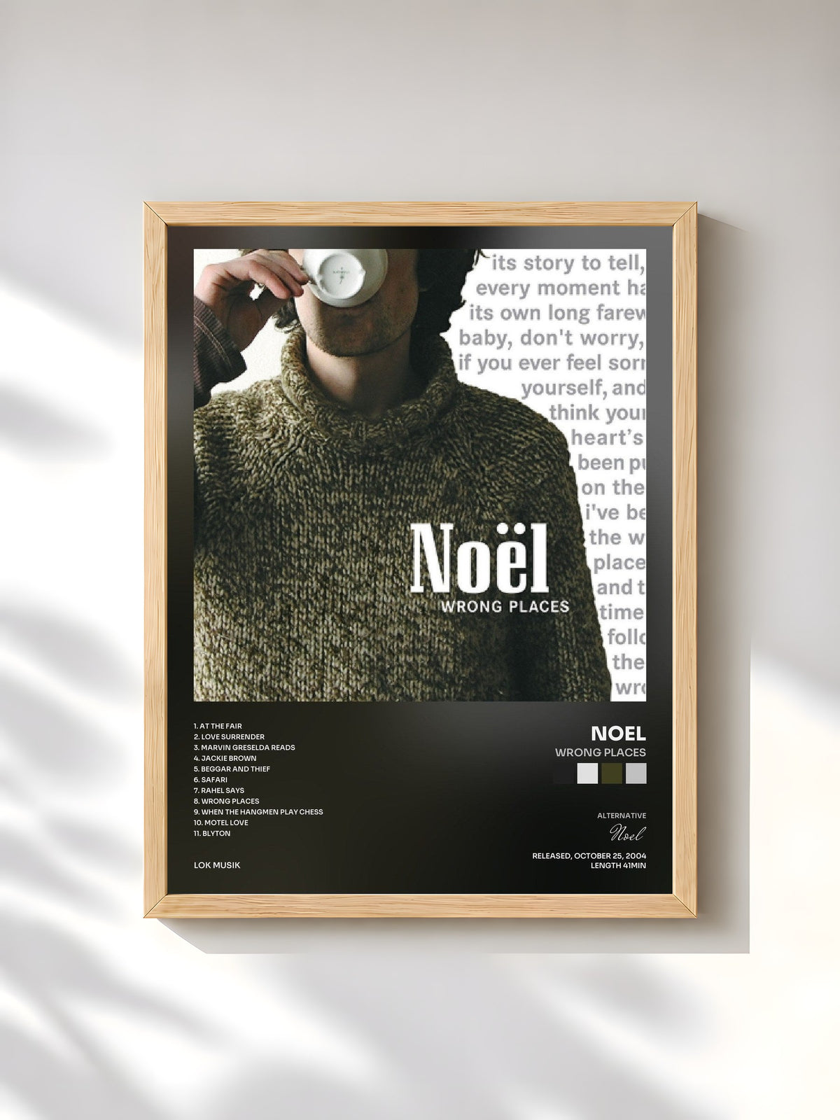 #bois Tableau de l'album Wrong Places de Noel, cadre en bois brut, imprimé et encadré en France