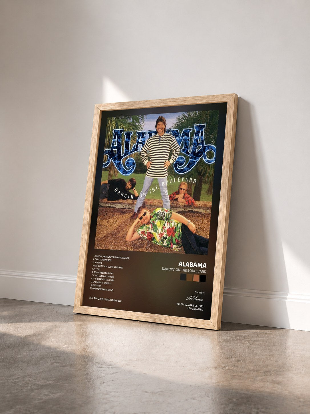 #bois Tableau de l'album Dancin' On The Boulevard de Alabama vu de trois quarts, cadre en bois brut