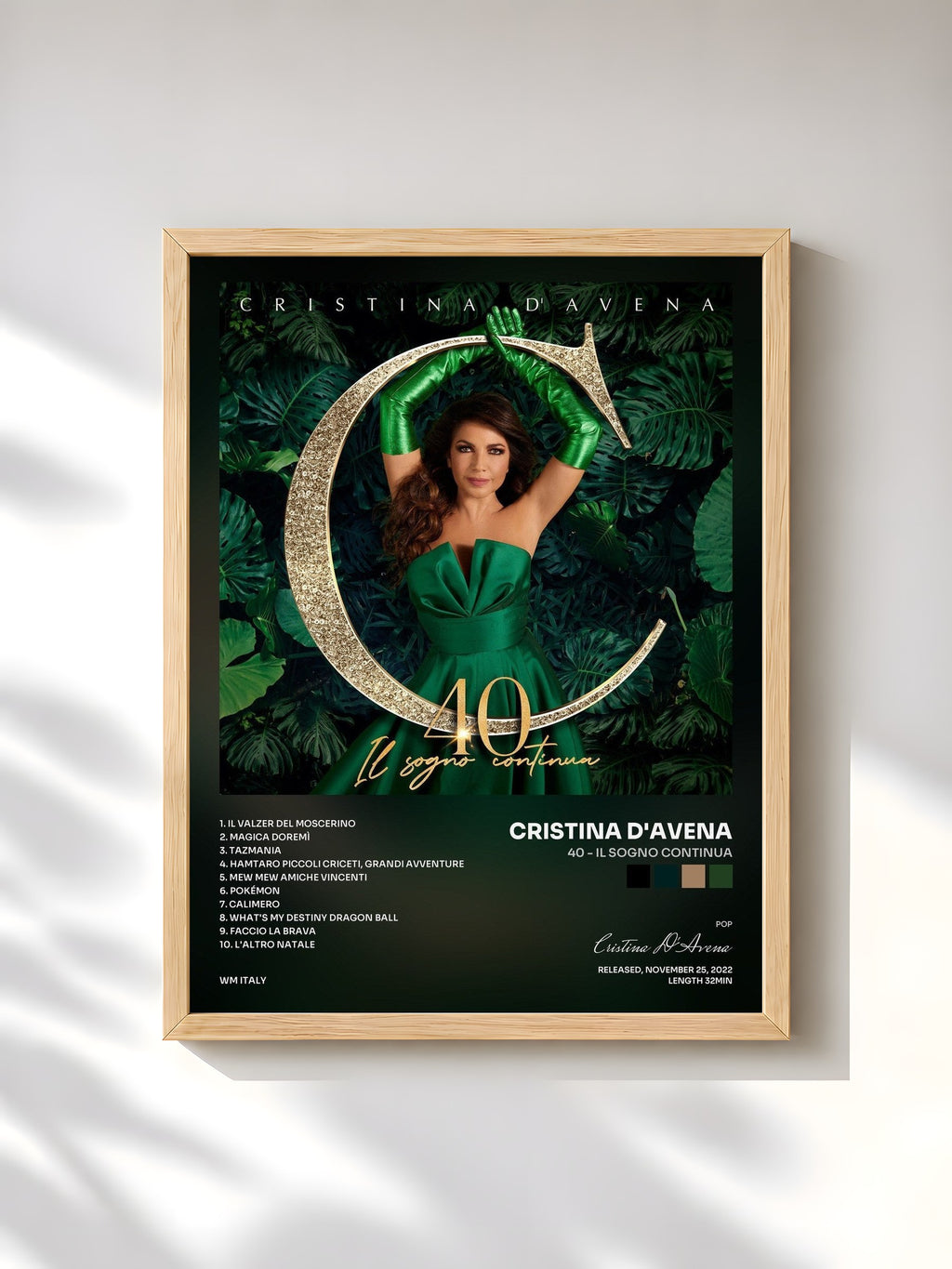 #bois Tableau de l'album 40 - Il Sogno Continua de Cristina D'Avena, cadre en bois brut, imprimé et encadré en France