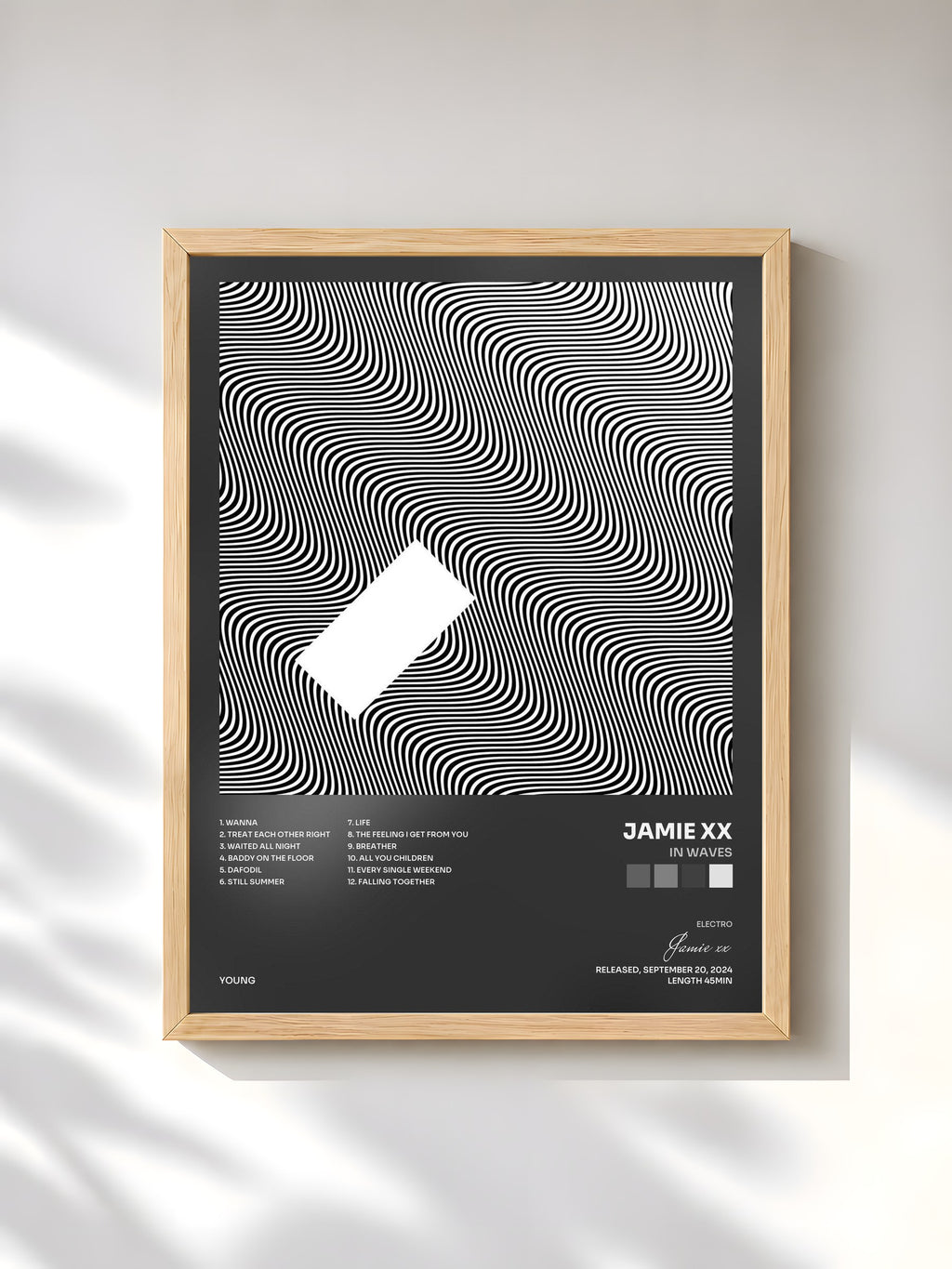 #bois Tableau de l'album In Waves de Jamie xx, cadre en bois brut, imprimé et encadré en France