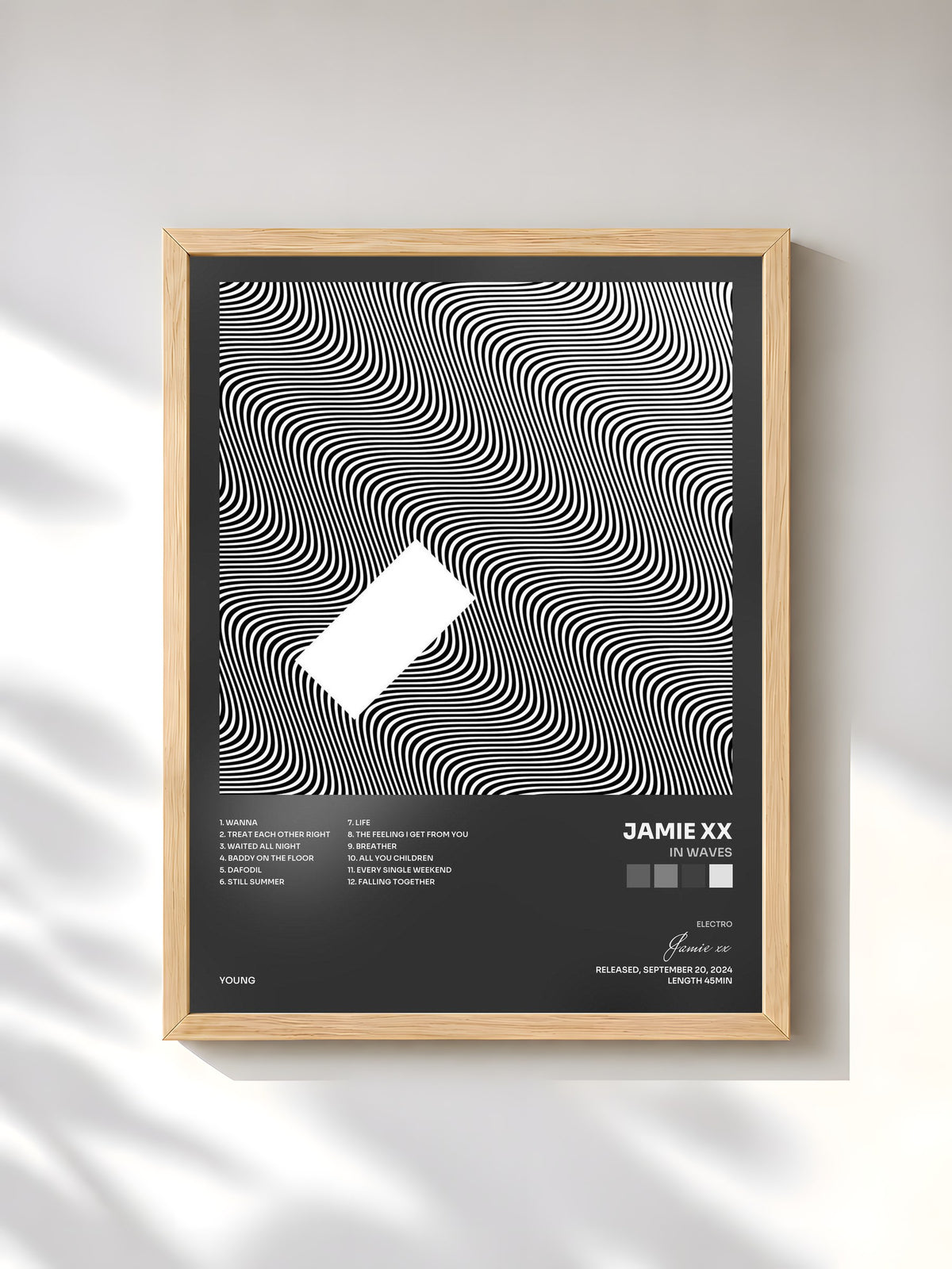 #bois Tableau de l'album In Waves de Jamie xx, cadre en bois brut, imprimé et encadré en France