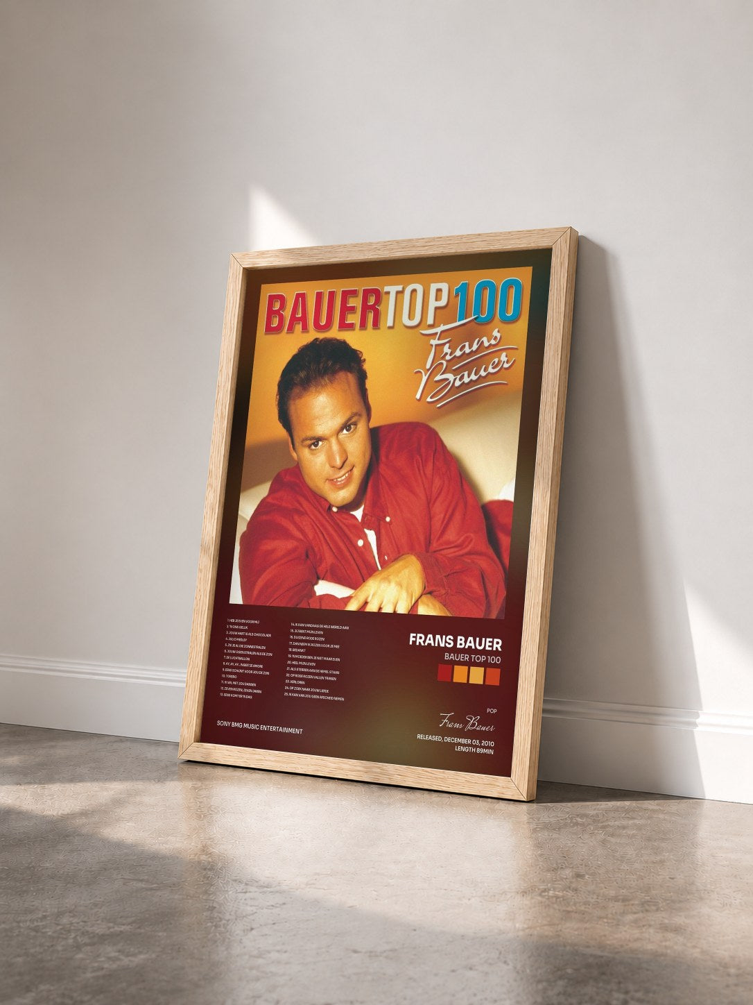 #bois Tableau de l'album Bauer Top 100 de Frans Bauer vu de trois quarts, cadre en bois brut