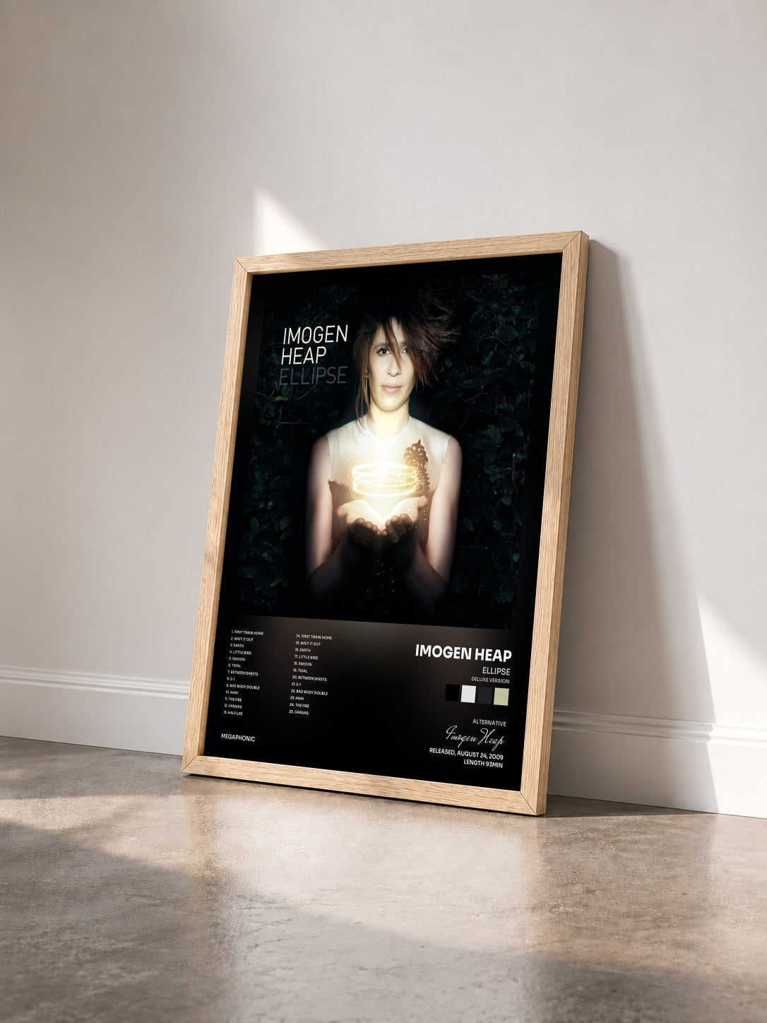 #bois Tableau de l'album Ellipse (Deluxe Version) de Imogen Heap vu de trois quarts, cadre en bois brut