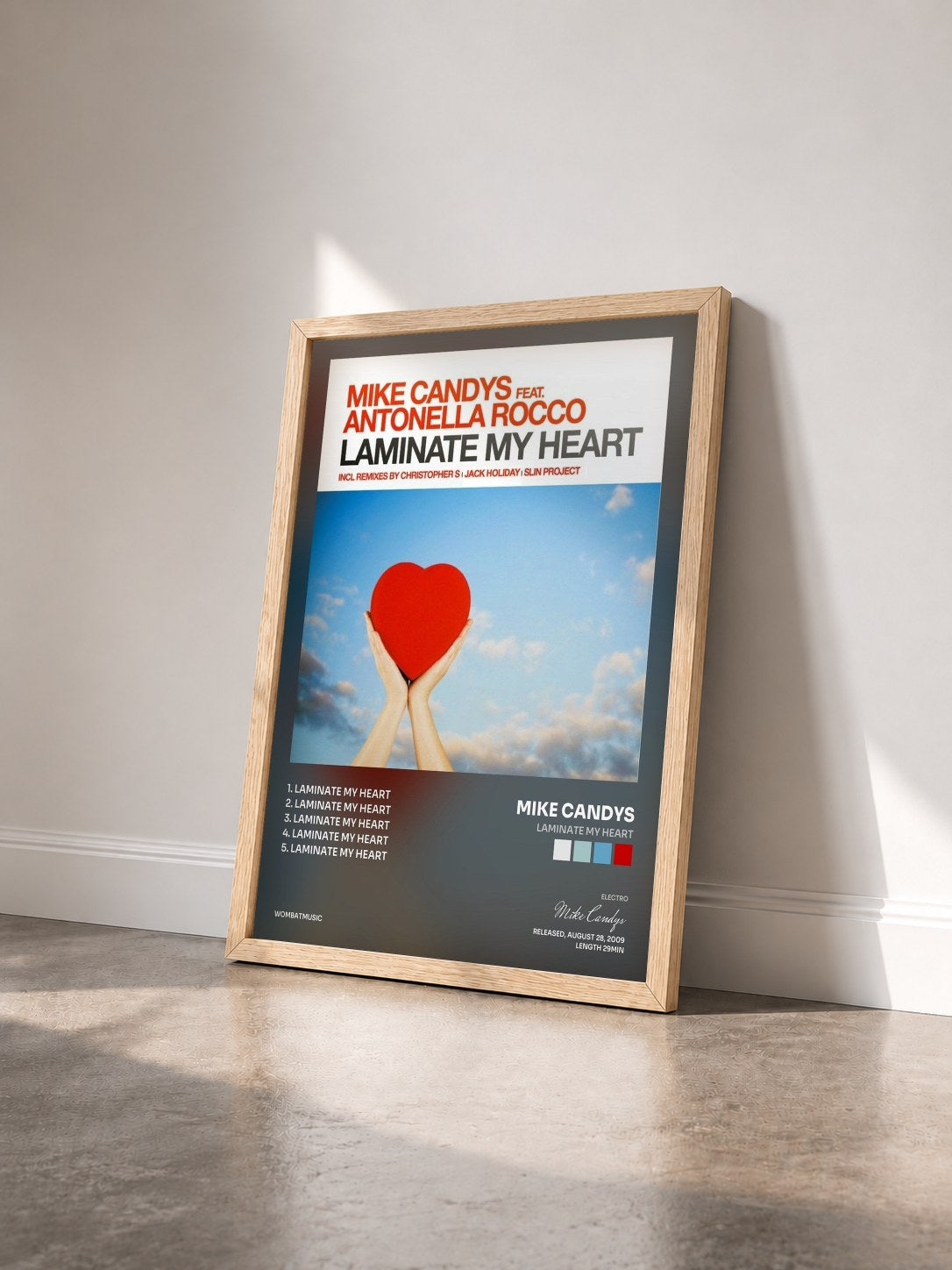 #bois Tableau de l'album Laminate My Heart de Mike Candys vu de trois quarts, cadre en bois brut