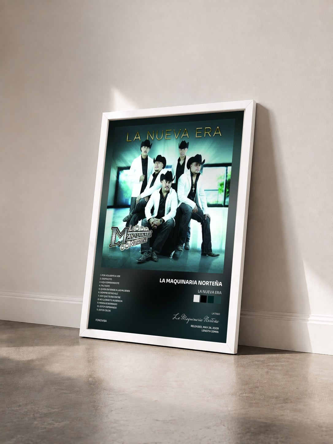 #blanc Tableau de l'album La Nueva Era de La Maquinaria Norteña vu de trois quarts, cadre blanc