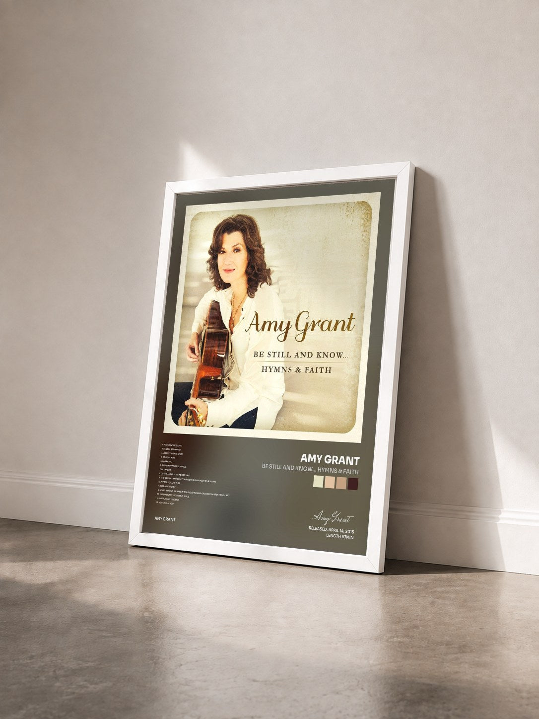 #blanc Tableau de l'album Be Still And Know... Hymns & Faith de Amy Grant vu de trois quarts, cadre blanc