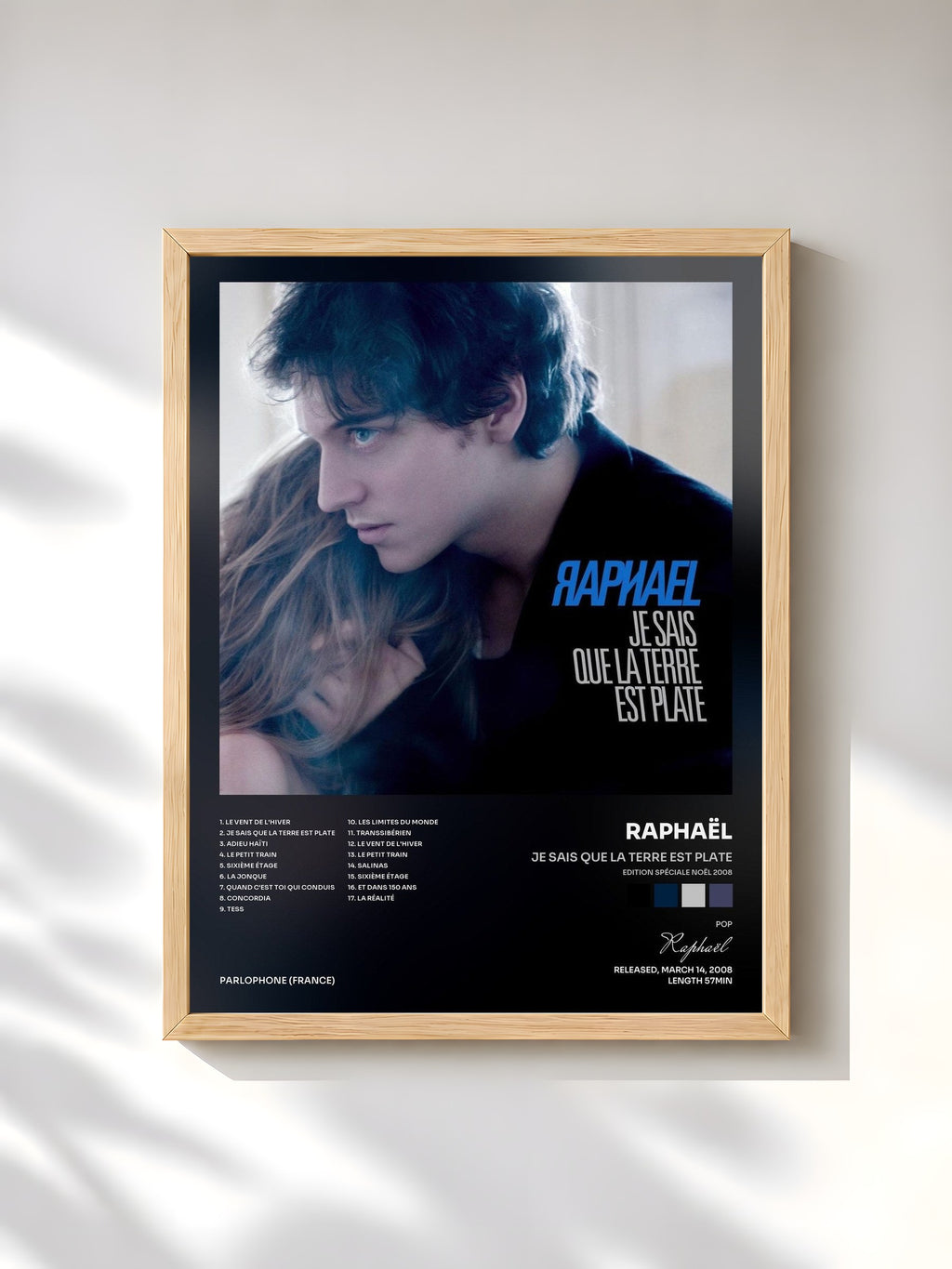 #bois Tableau de l'album Je Sais Que La Terre Est Plate (Edition Spéciale Noël 2008) de Raphaël, cadre en bois brut, imprimé et encadré en France