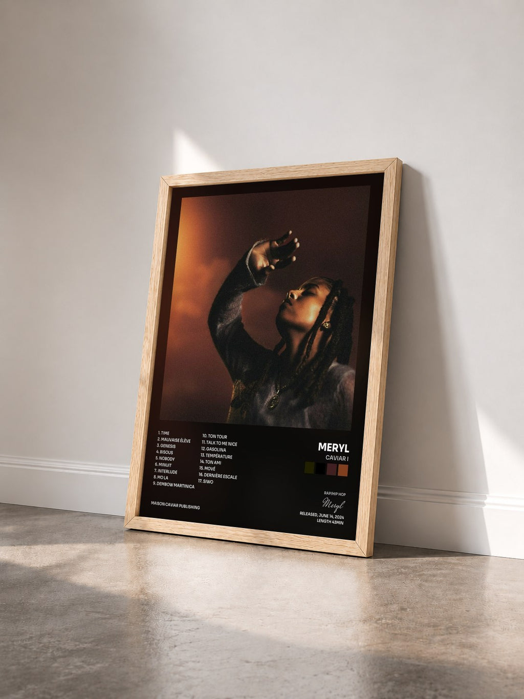 #bois Tableau de l'album Caviar I de Meryl vu de trois quarts, cadre en bois brut