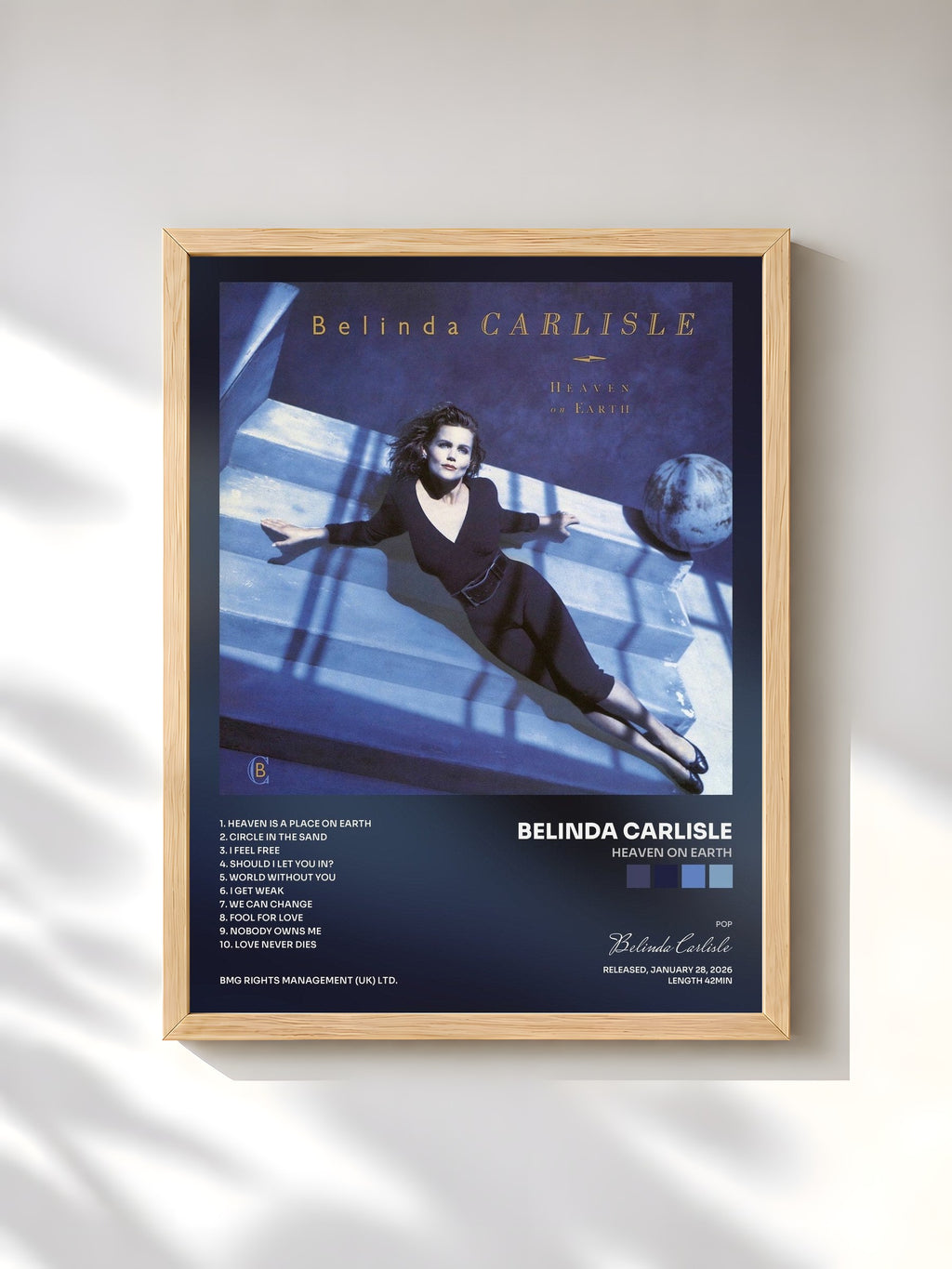 #bois Tableau de l'album Heaven on Earth de Belinda Carlisle, cadre en bois brut, imprimé et encadré en France