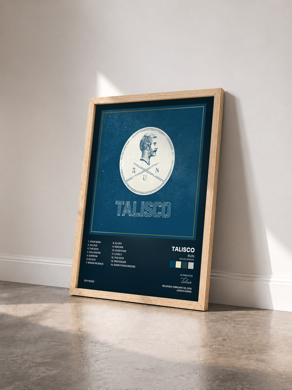 #bois Tableau de l'album Run (Deluxe Version) de Talisco vu de trois quarts, cadre en bois brut
