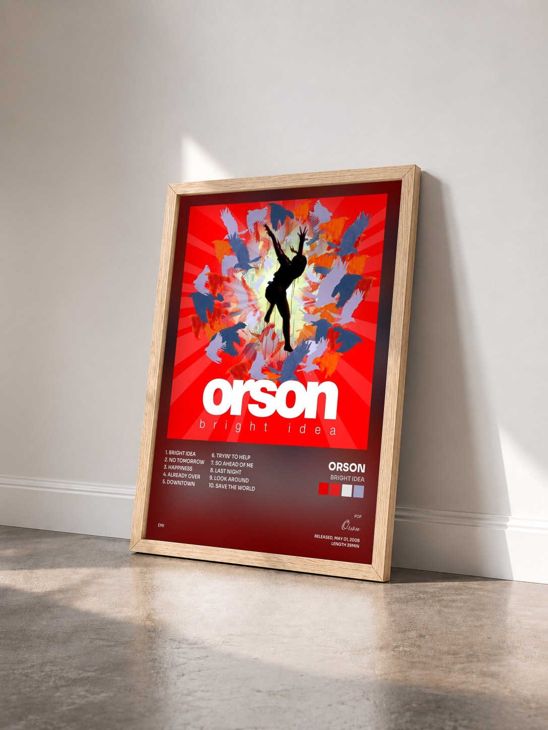 #bois Tableau de l'album Bright Idea de Orson vu de trois quarts, cadre en bois brut