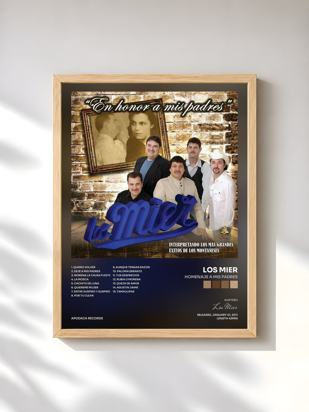 #bois Tableau de l'album Homenaje a Mis Padres de Los Mier, cadre en bois brut, imprimé et encadré en France