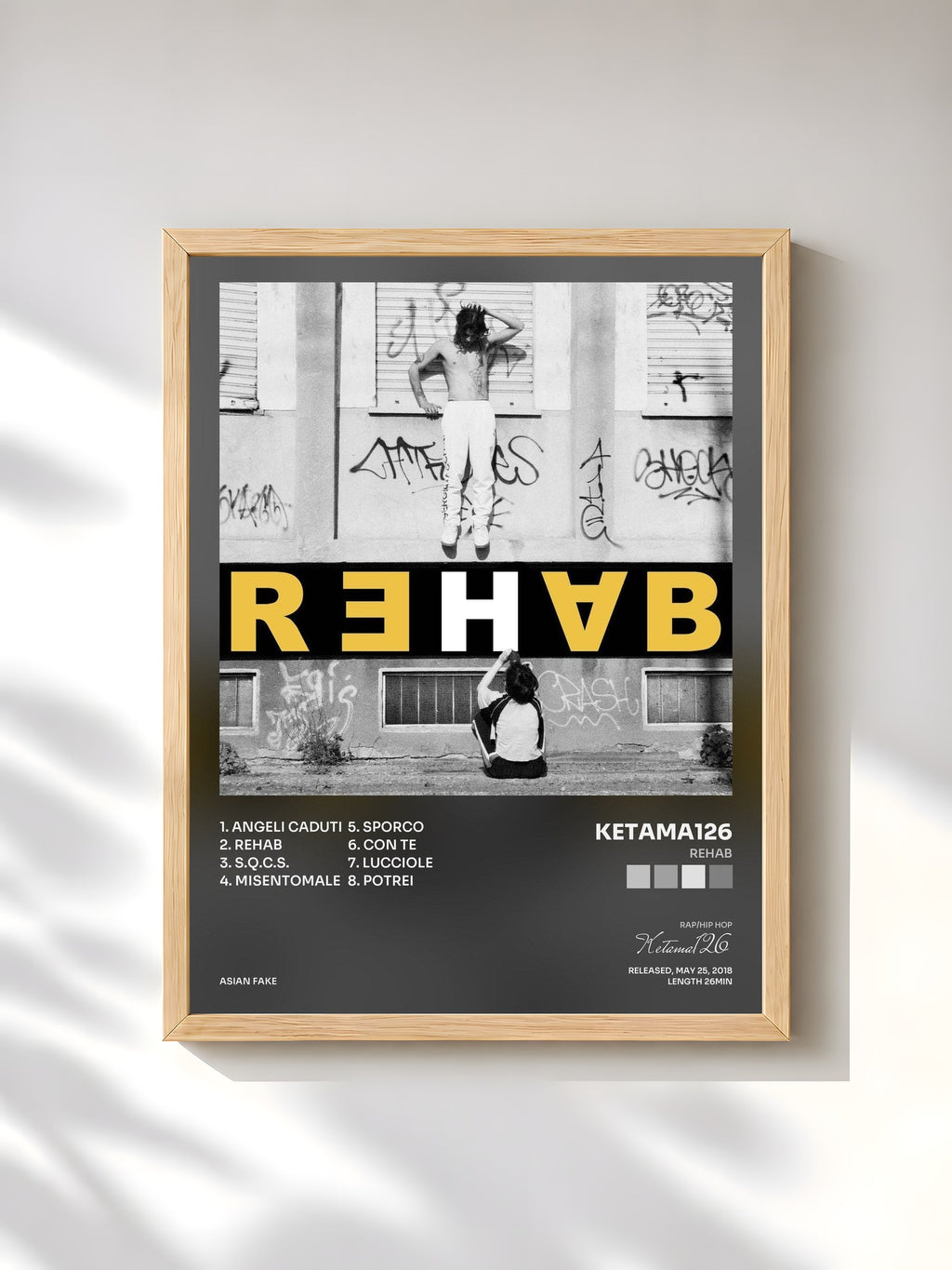#bois Tableau de l'album Rehab de Ketama126, cadre en bois brut, imprimé et encadré en France