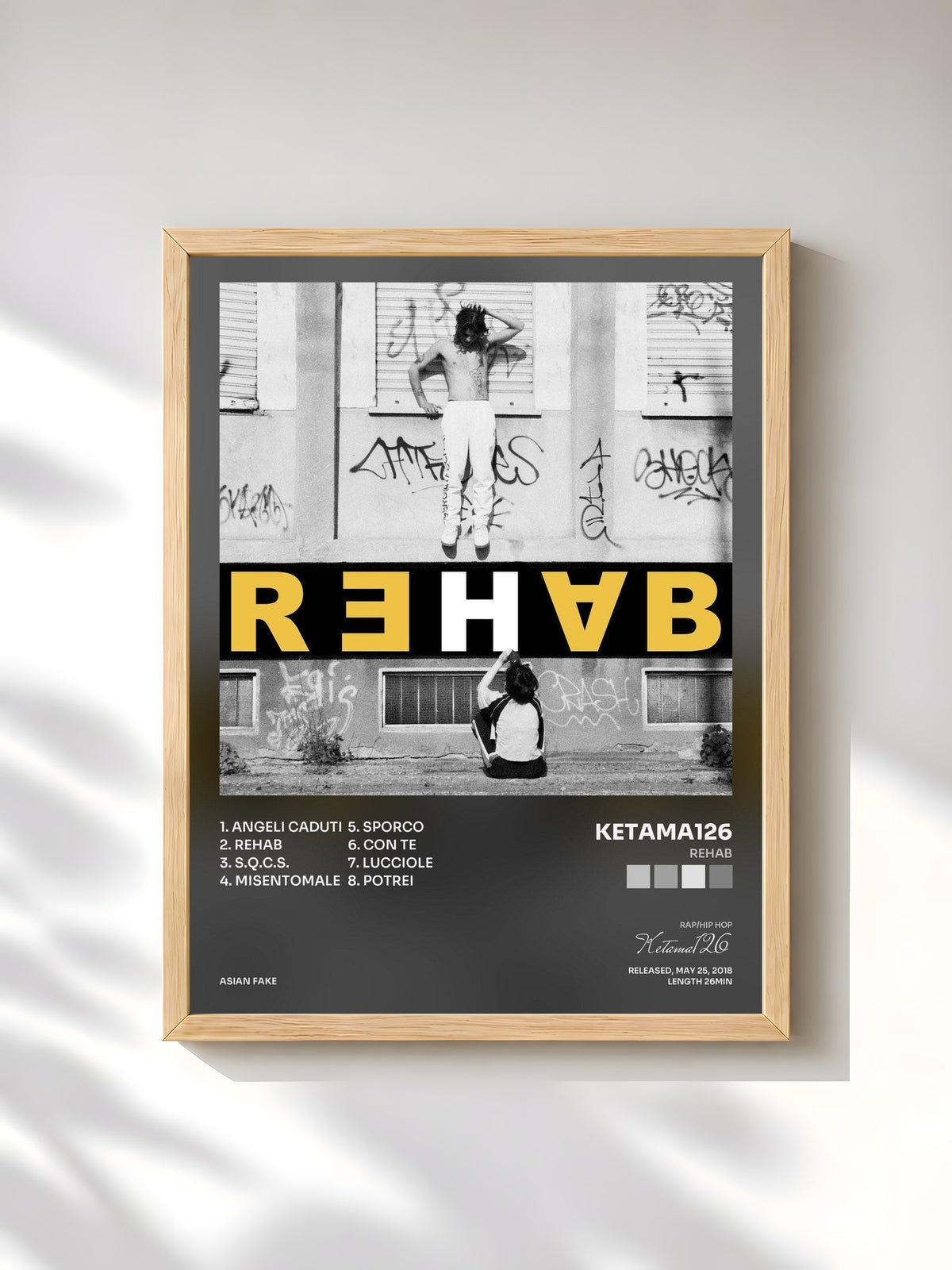 #bois Tableau de l'album Rehab de Ketama126, cadre en bois brut, imprimé et encadré en France