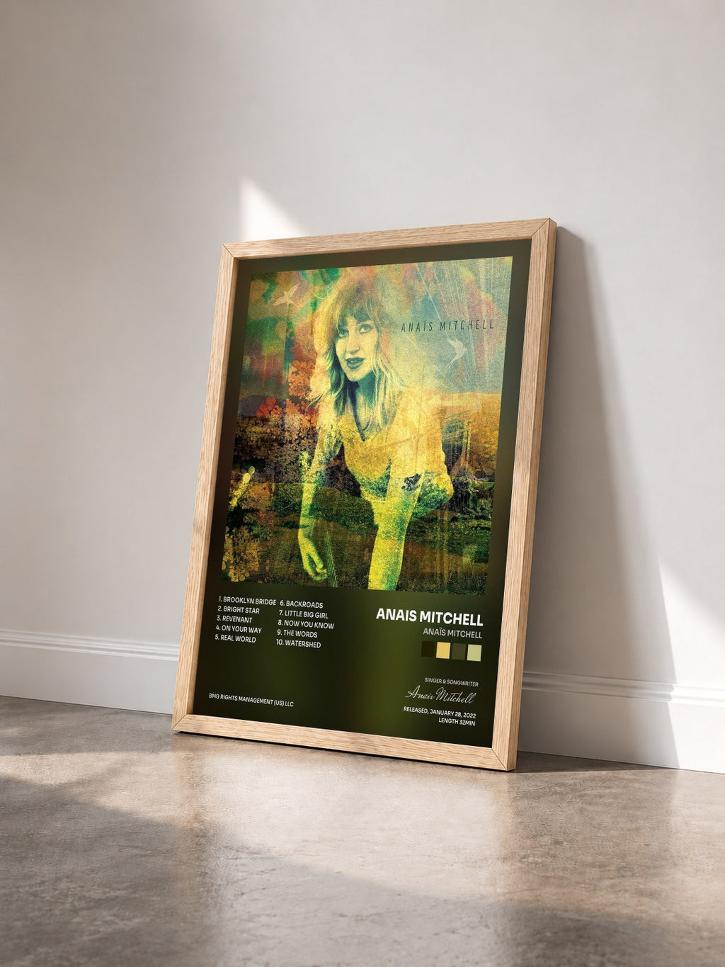 #bois Tableau de l'album Anaïs Mitchell de Anais Mitchell vu de trois quarts, cadre en bois brut