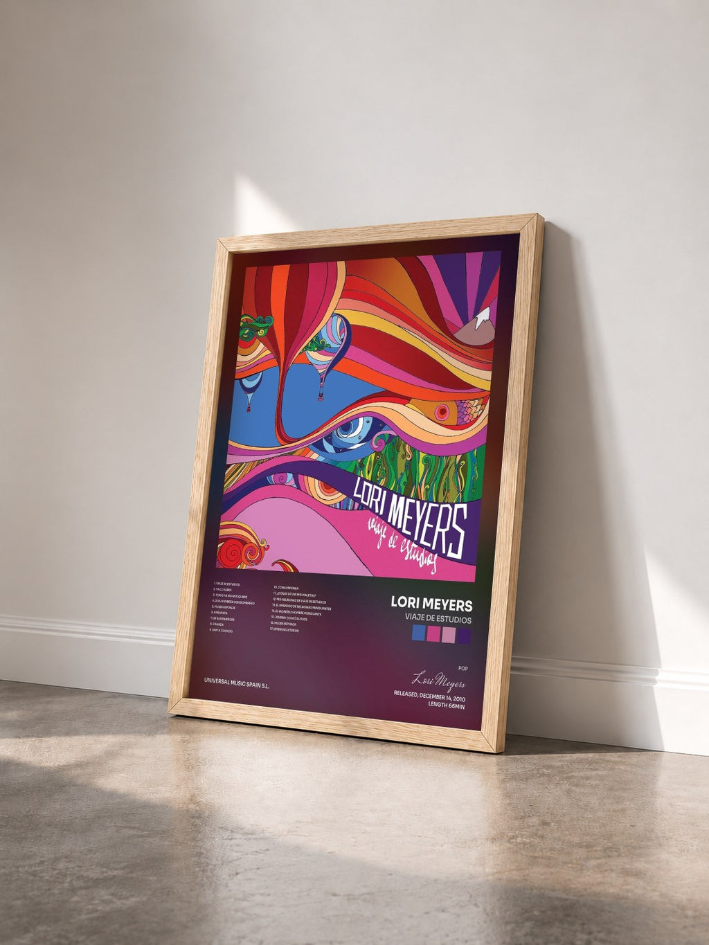 #bois Tableau de l'album Viaje De Estudios de Lori Meyers vu de trois quarts, cadre en bois brut