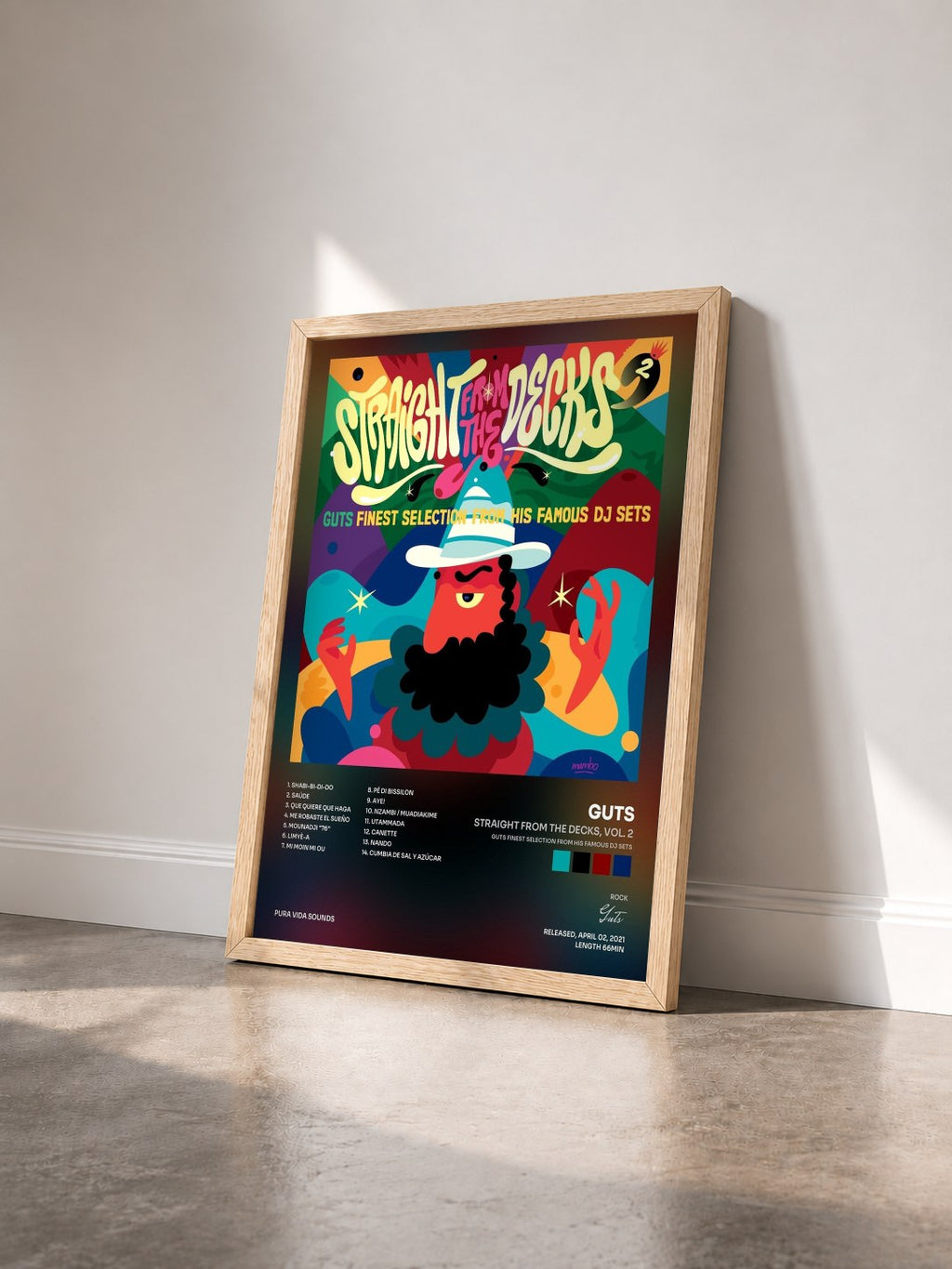 #bois Tableau de l'album Straight from the Decks, Vol. 2 (Guts Finest Selection from His Famous DJ Sets) de Guts vu de trois quarts, cadre en bois brut