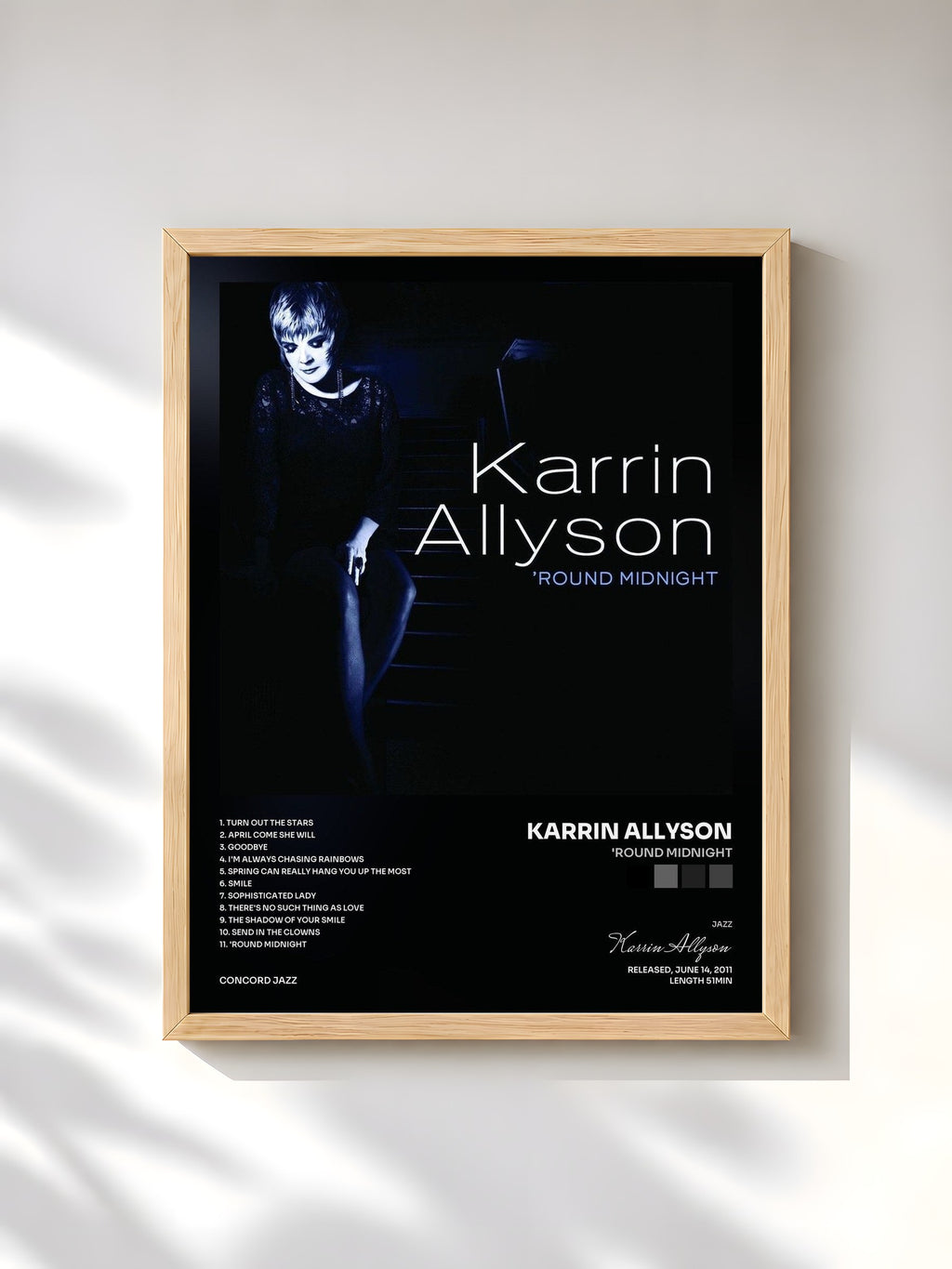 #bois Tableau de l'album 'Round Midnight de Karrin Allyson, cadre en bois brut, imprimé et encadré en France