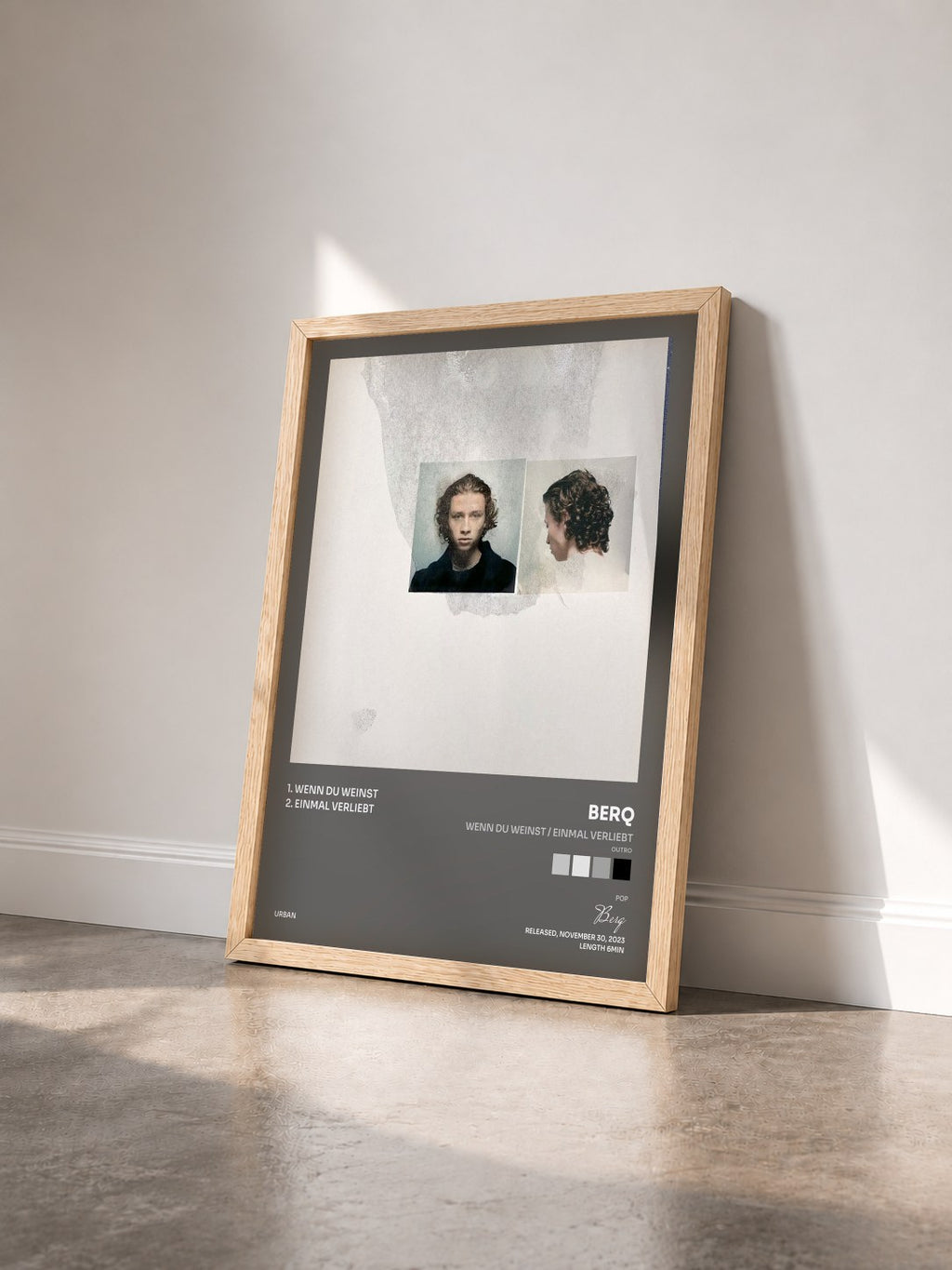 #bois Tableau de l'album Wenn du weinst / Einmal verliebt (Outro) de Berq vu de trois quarts, cadre en bois brut