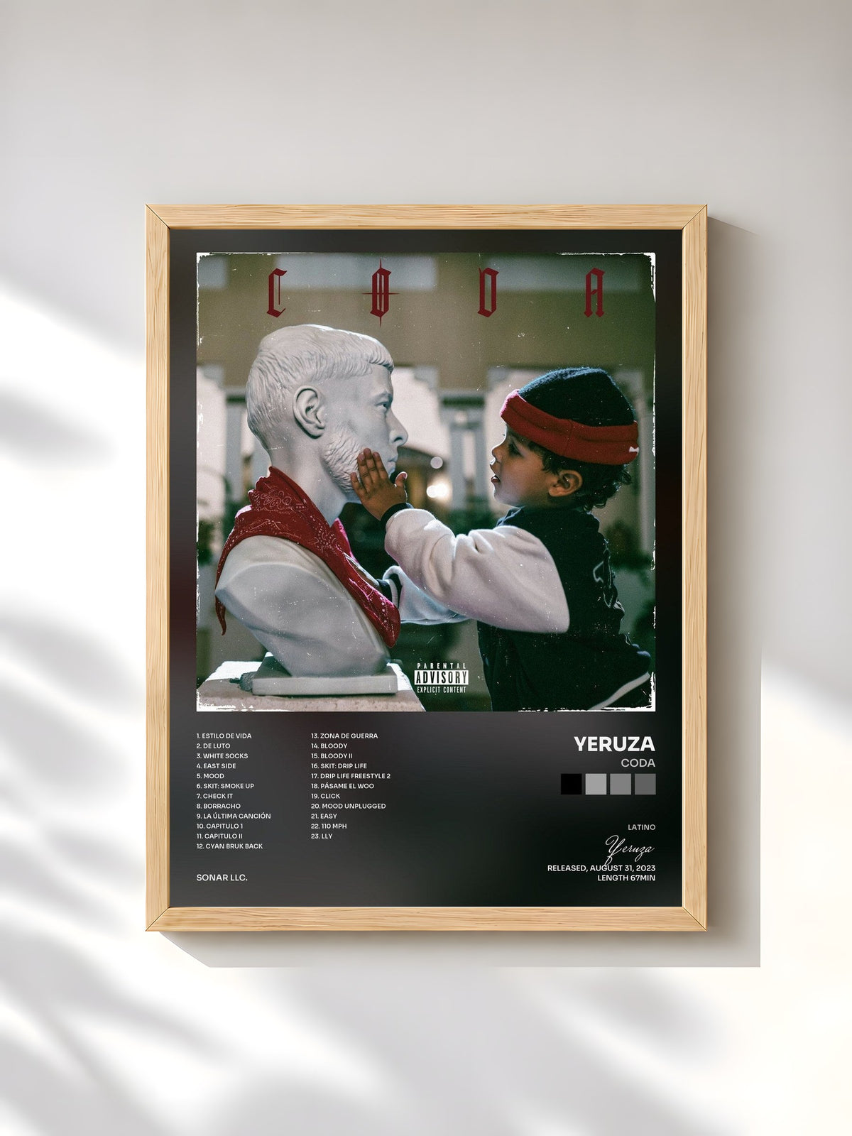 #bois Tableau de l'album CODA de Yeruza, cadre en bois brut, imprimé et encadré en France