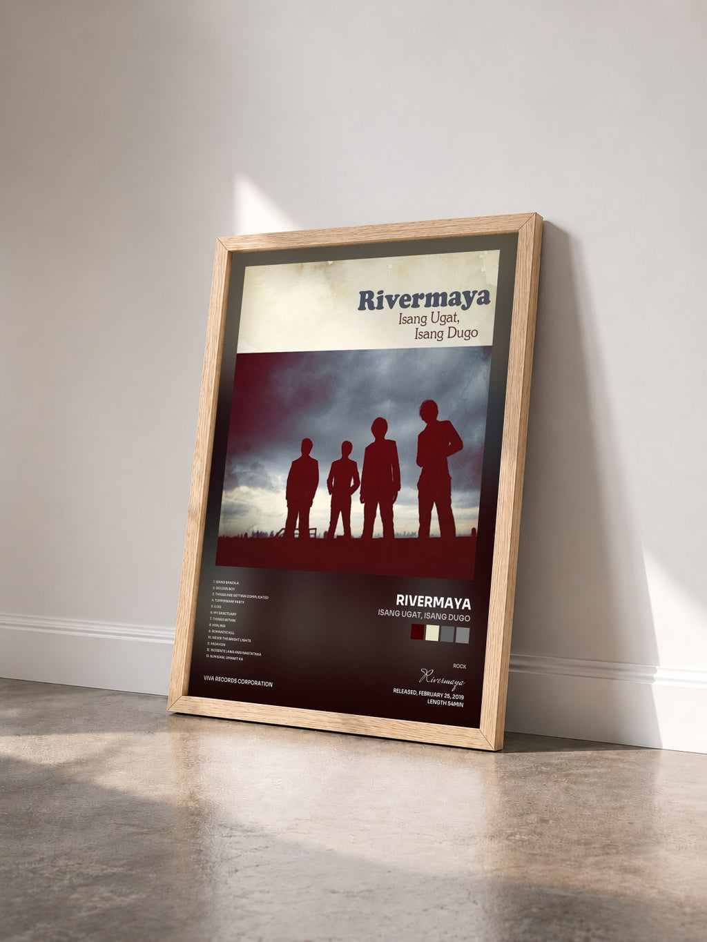 #bois Tableau de l'album Isang Ugat, Isang Dugo de Rivermaya vu de trois quarts, cadre en bois brut